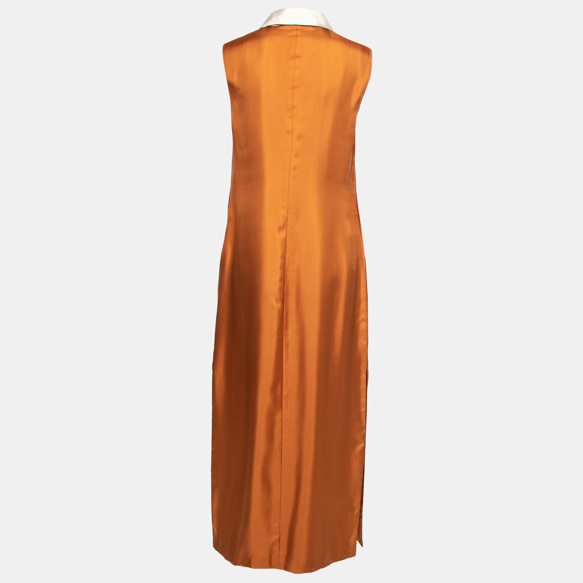 

Prada Mustard Yellow Silk Collared Sleeveless Long Dress