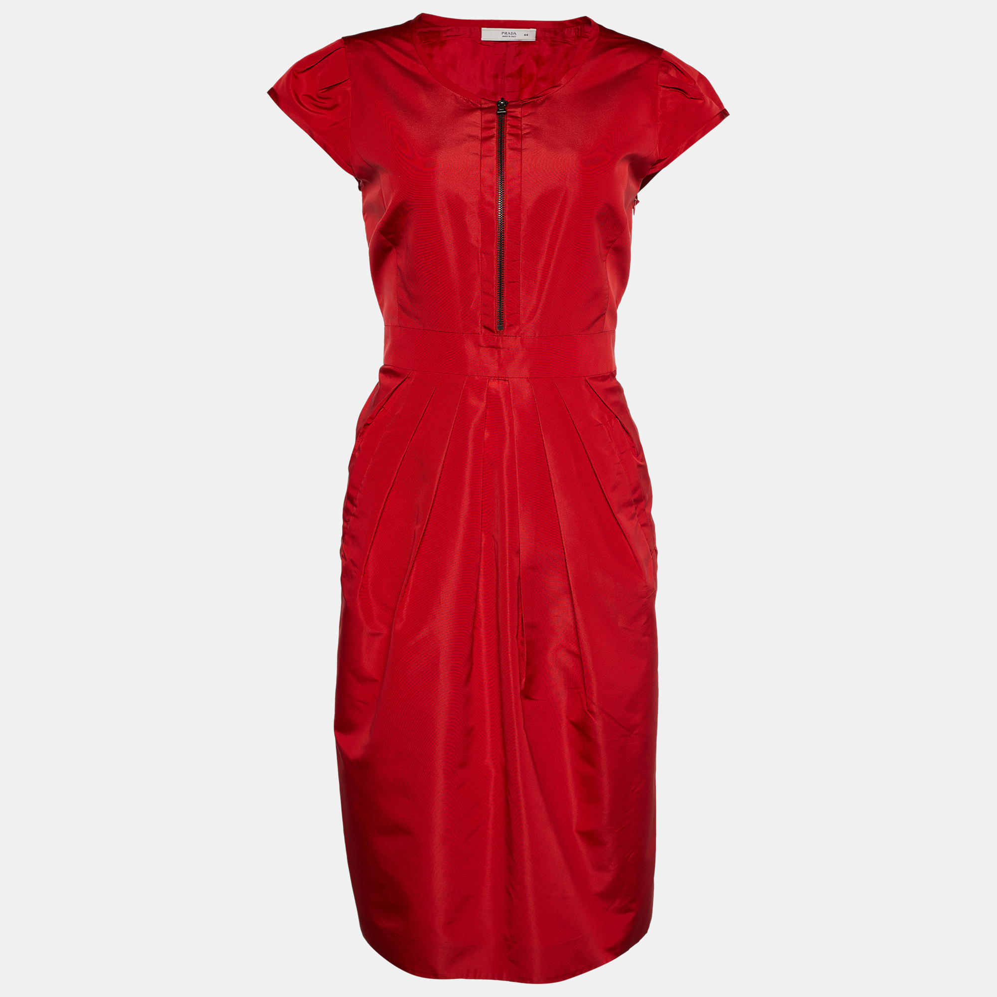 Pre Owned Prada Red Silk Blend Zip Front Dress M