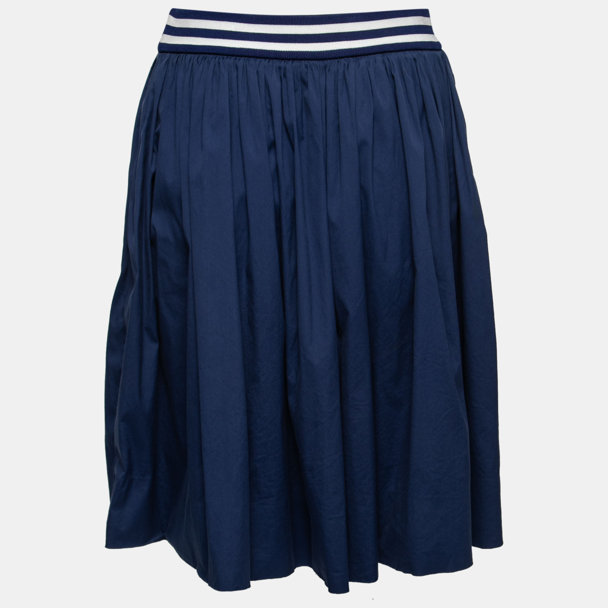 

Prada Blue Cotton Elastic Ribbed Trim Flared Skirt