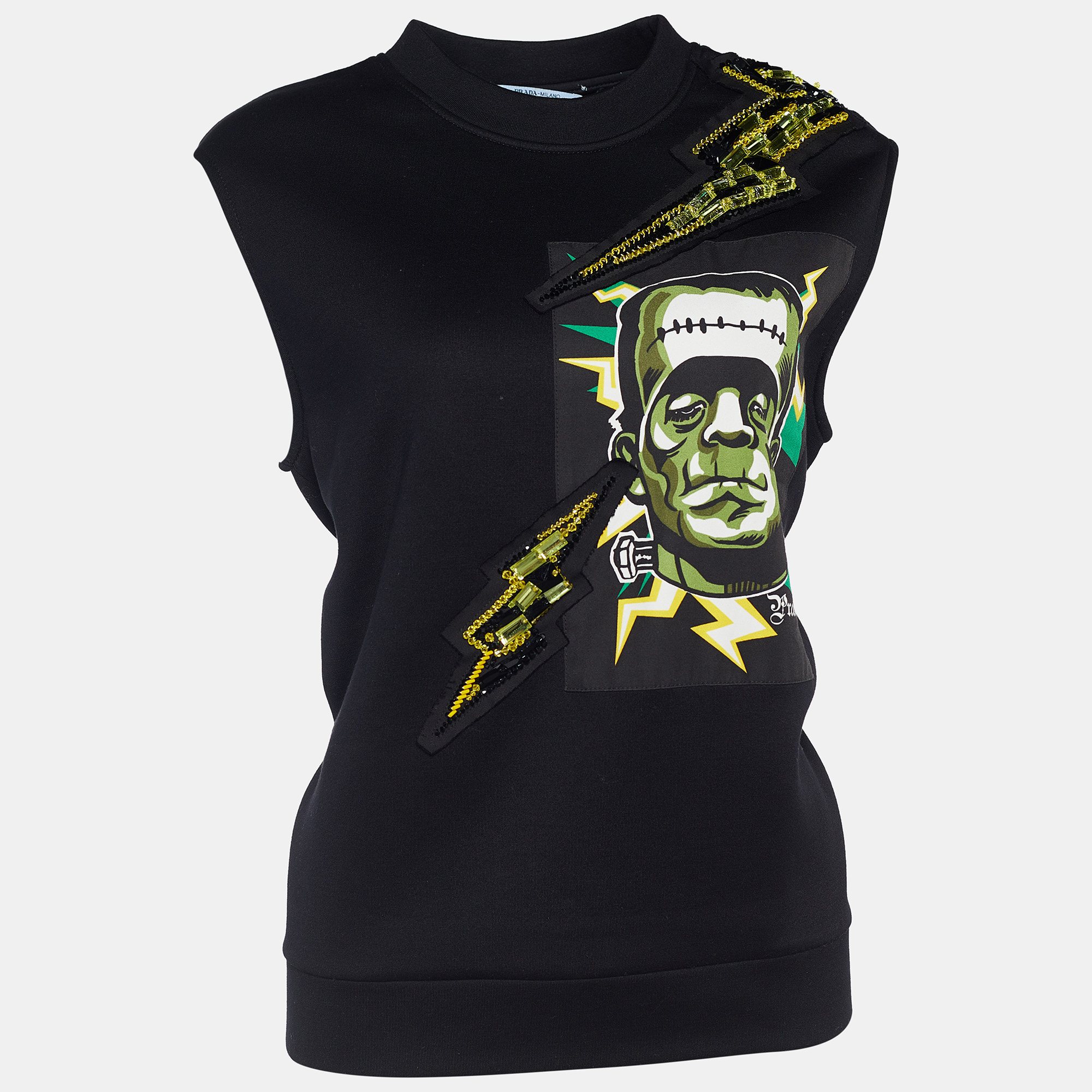 

Prada Black Knit Frankenstein Print Vest Top XS