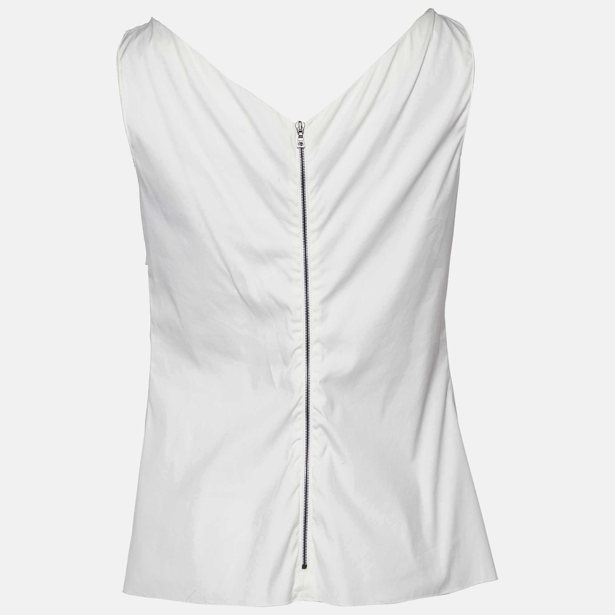 

Prada White Cotton Draped Sleeveless Top