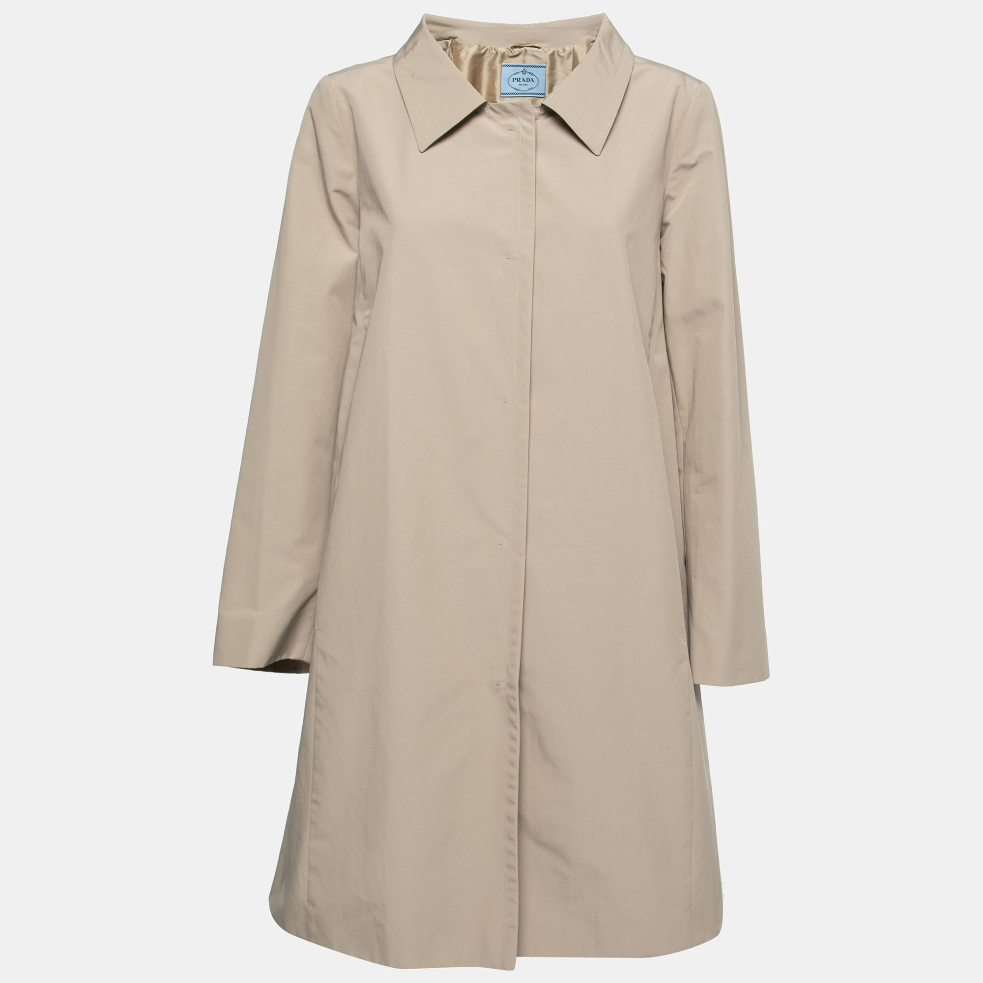 Pre-owned Prada Beige Cotton Button Detail Belted Trench Coat M