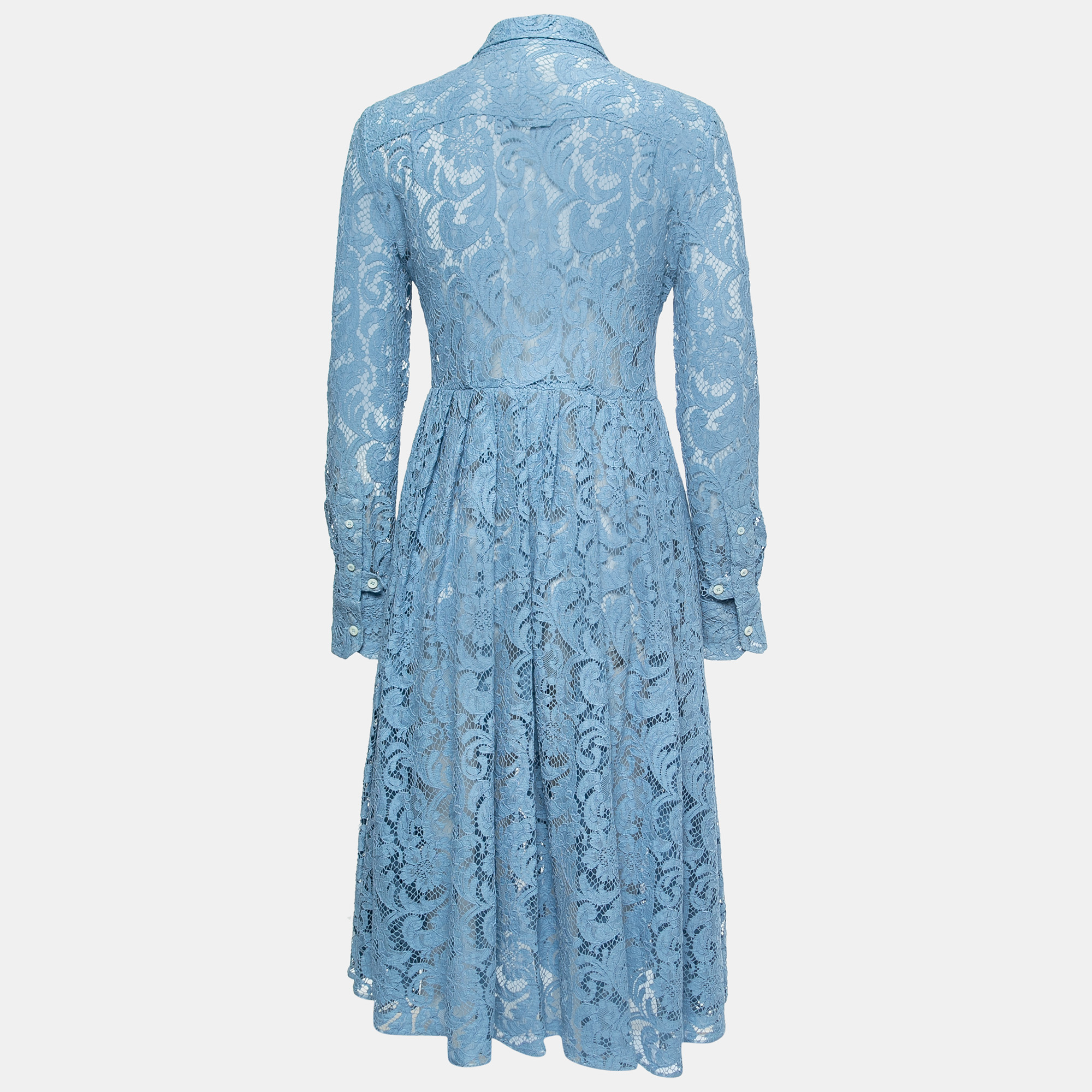

Prada Light Blue Floral Lace Shirt Midi Dress