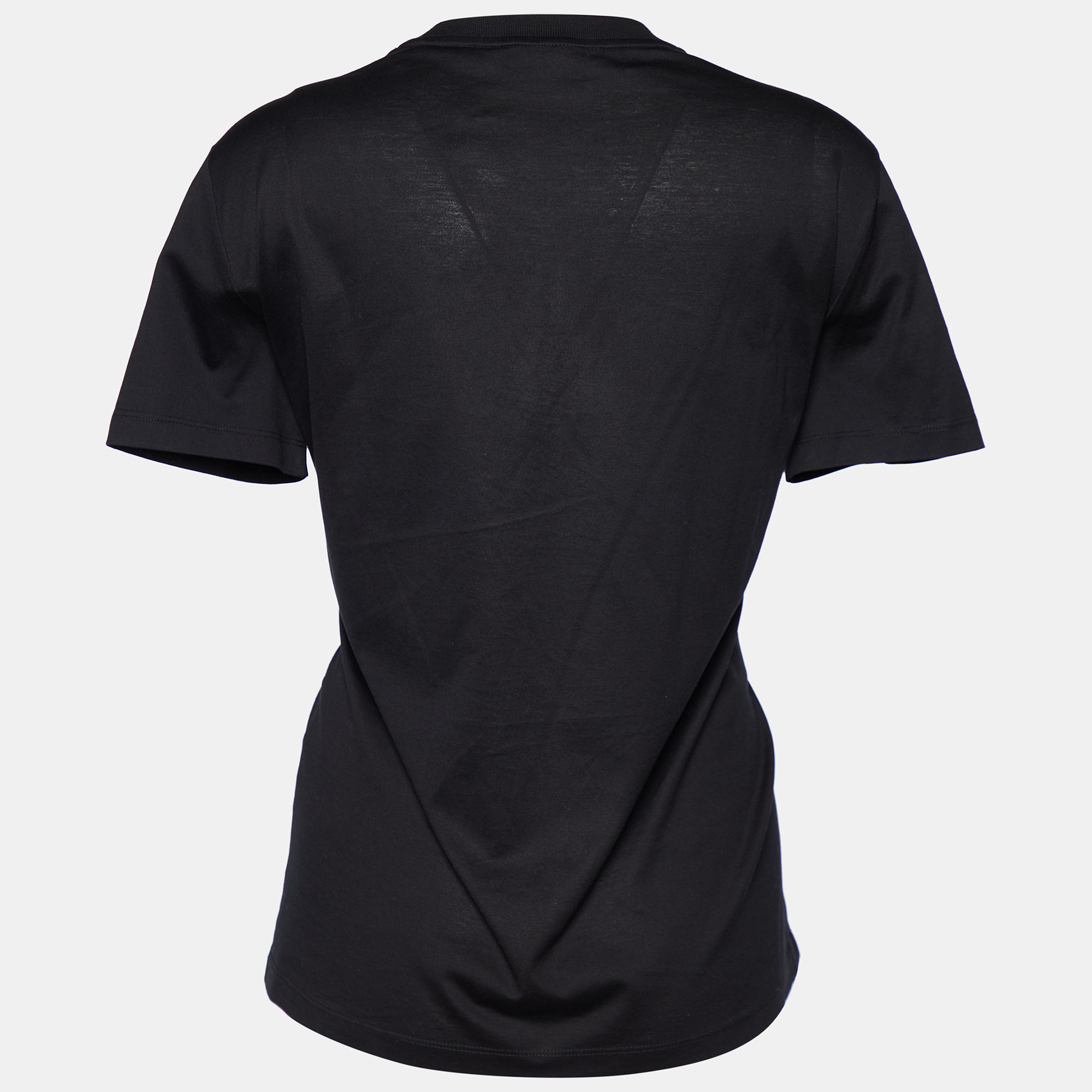 

Prada Black Cotton Knit Floral Applique T-Shirt