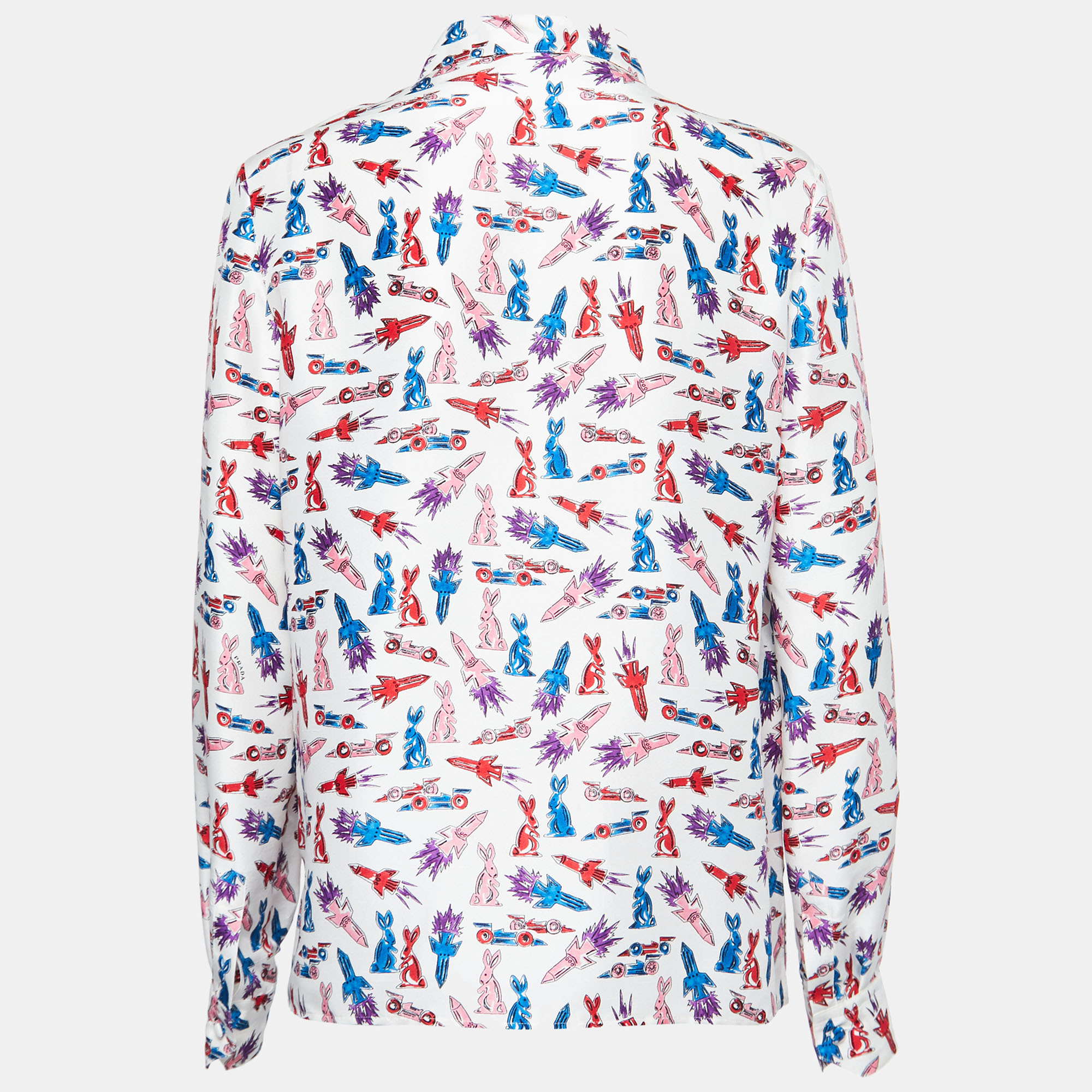 

Prada White Rocket Rabbit Print Silk Shirt