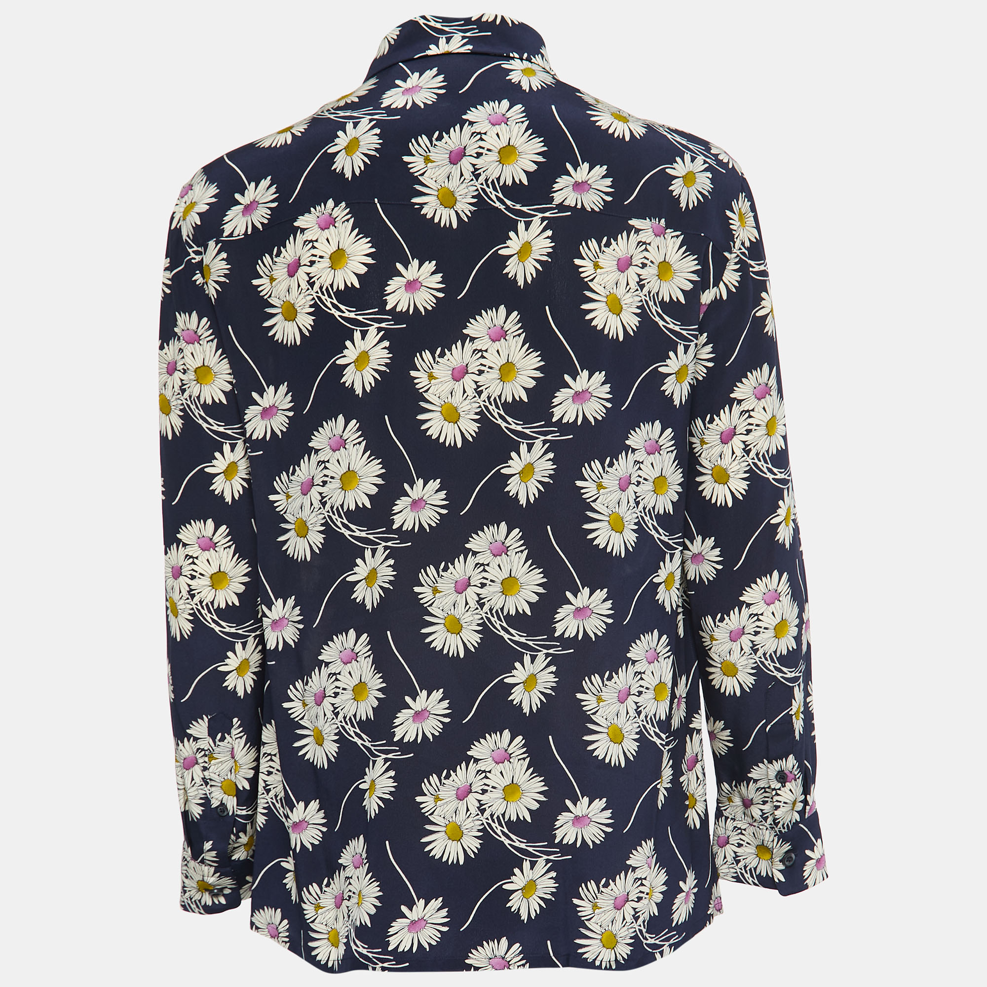 

Prada Navy Blue Floral Printed Silk Shirt