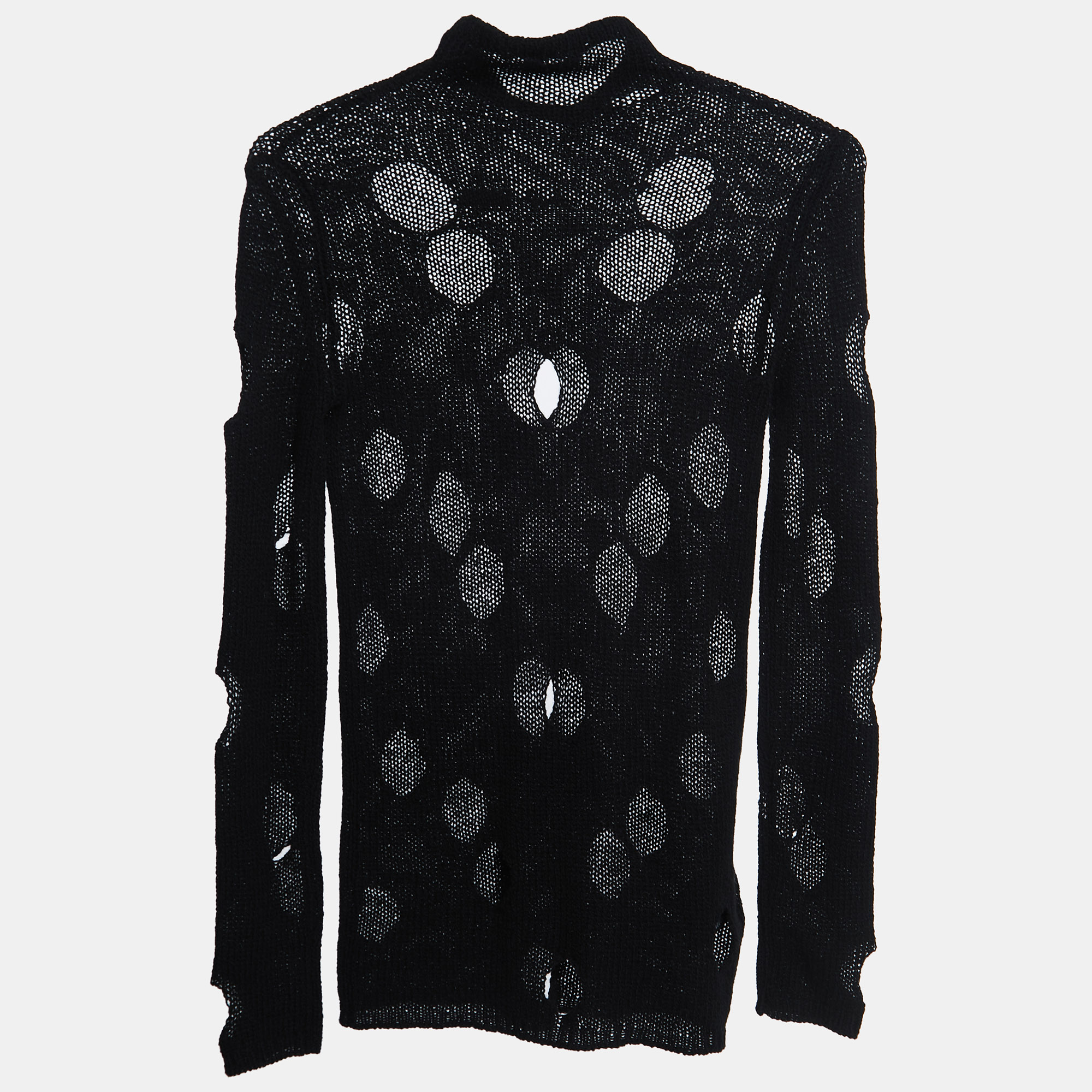 

Prada Black Wool Openwork Turtleneck Sweater