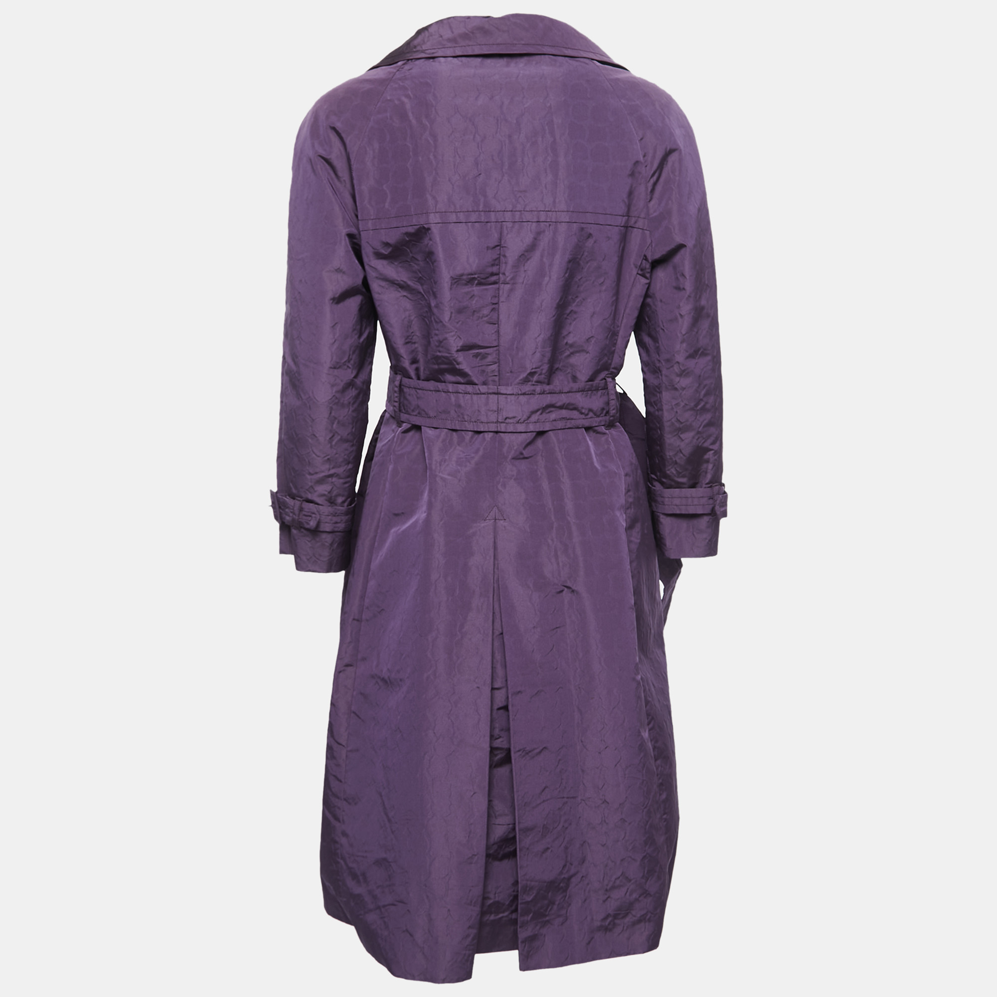 

Prada Dark Purple Embossed Taffeta Belted Coat