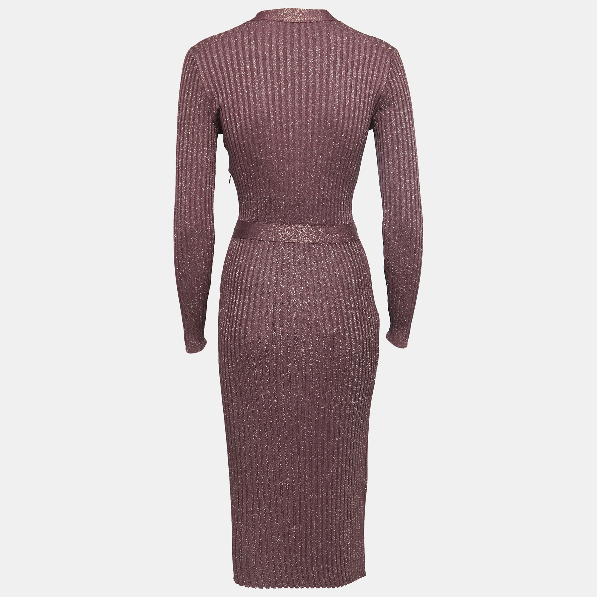 

Prada Purple Lurex Stretch Rib Knit Midi Dress