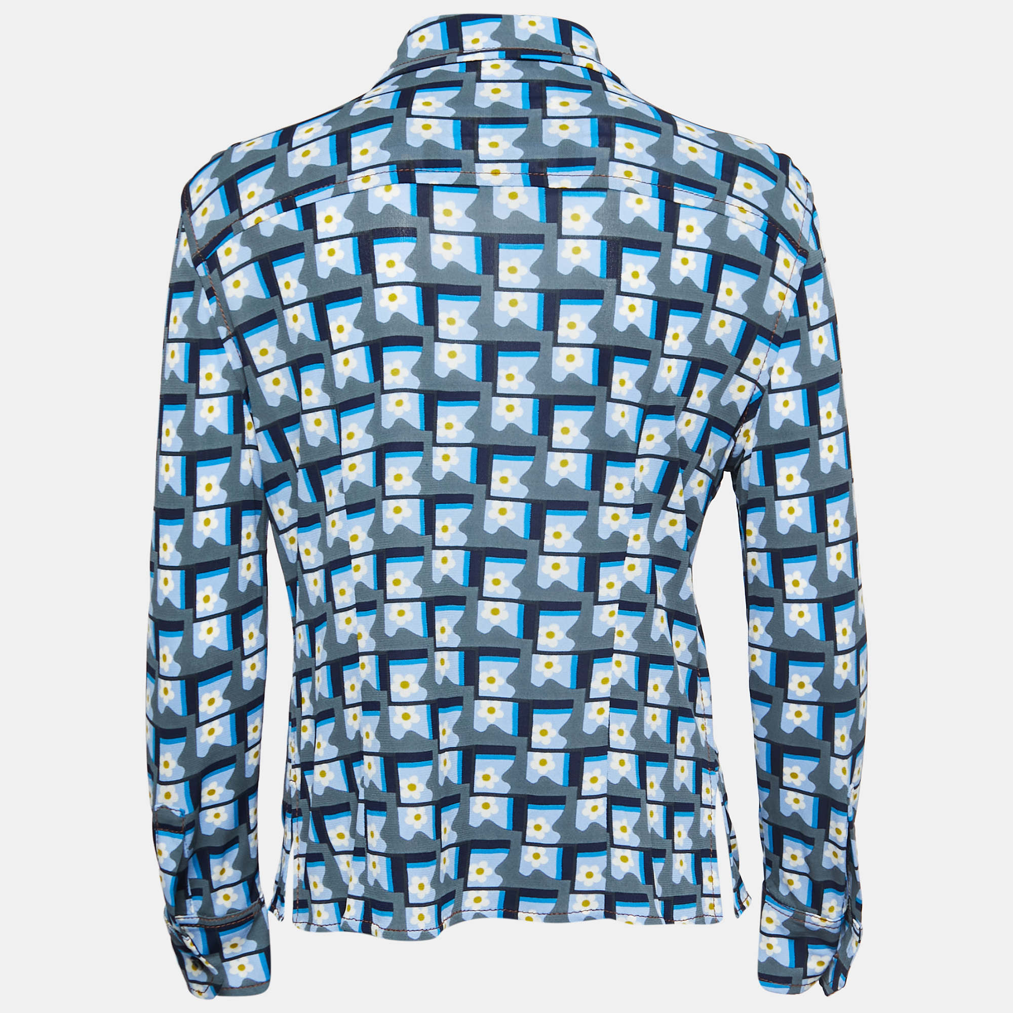 

Prada Blue Floral Printed Jersey Button Front Shirt