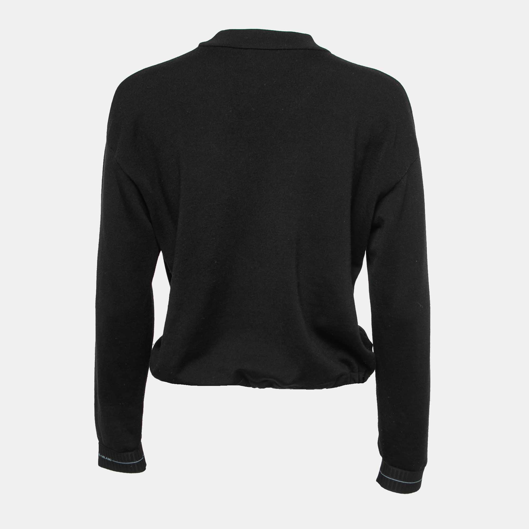 

Prada Black Knit & Nylon Logo Patch Sweatshirt