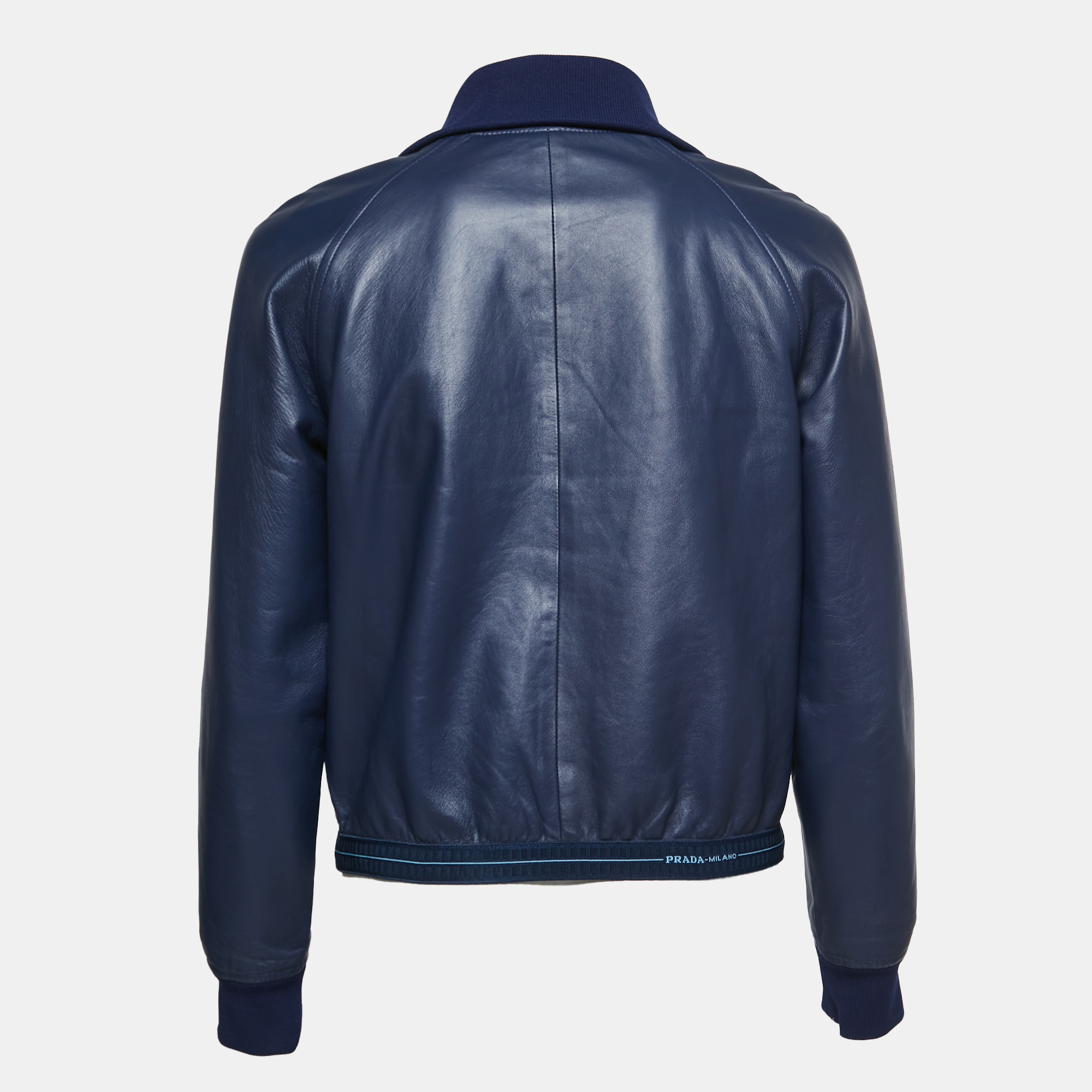 

Prada Blue Lambskin Leather Zip-Up Jacket