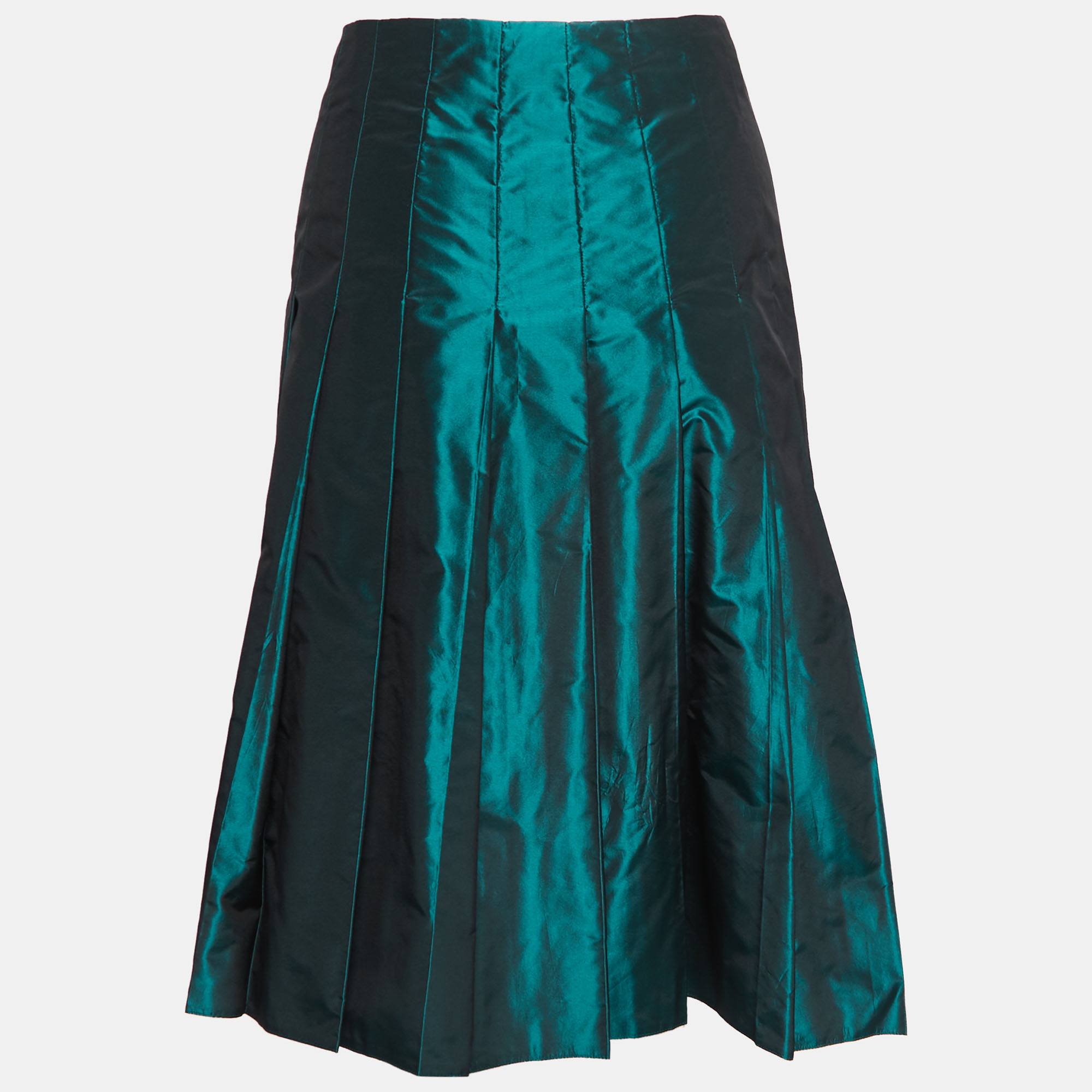 

Prada Dark Green Taffeta Silk Pleated Midi Skirt