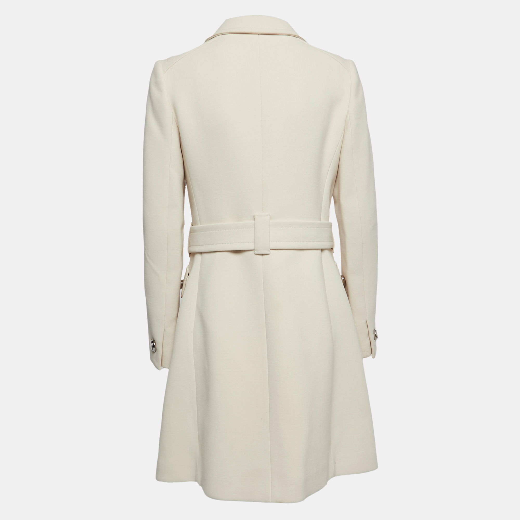 

Prada Cream Wool Belted Mid Length Coat