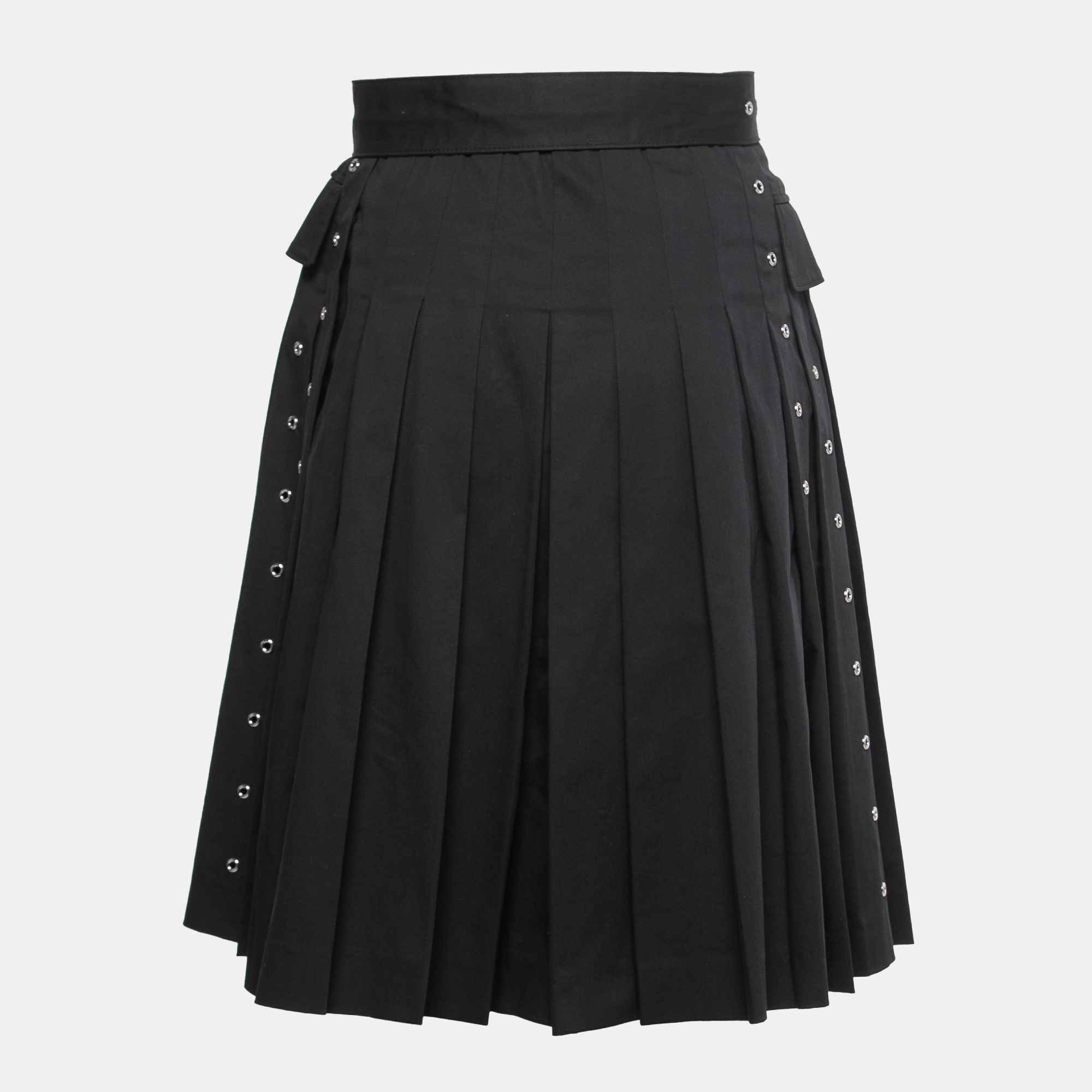 

Prada Black Cotton Twill Belted Pleated Skirt