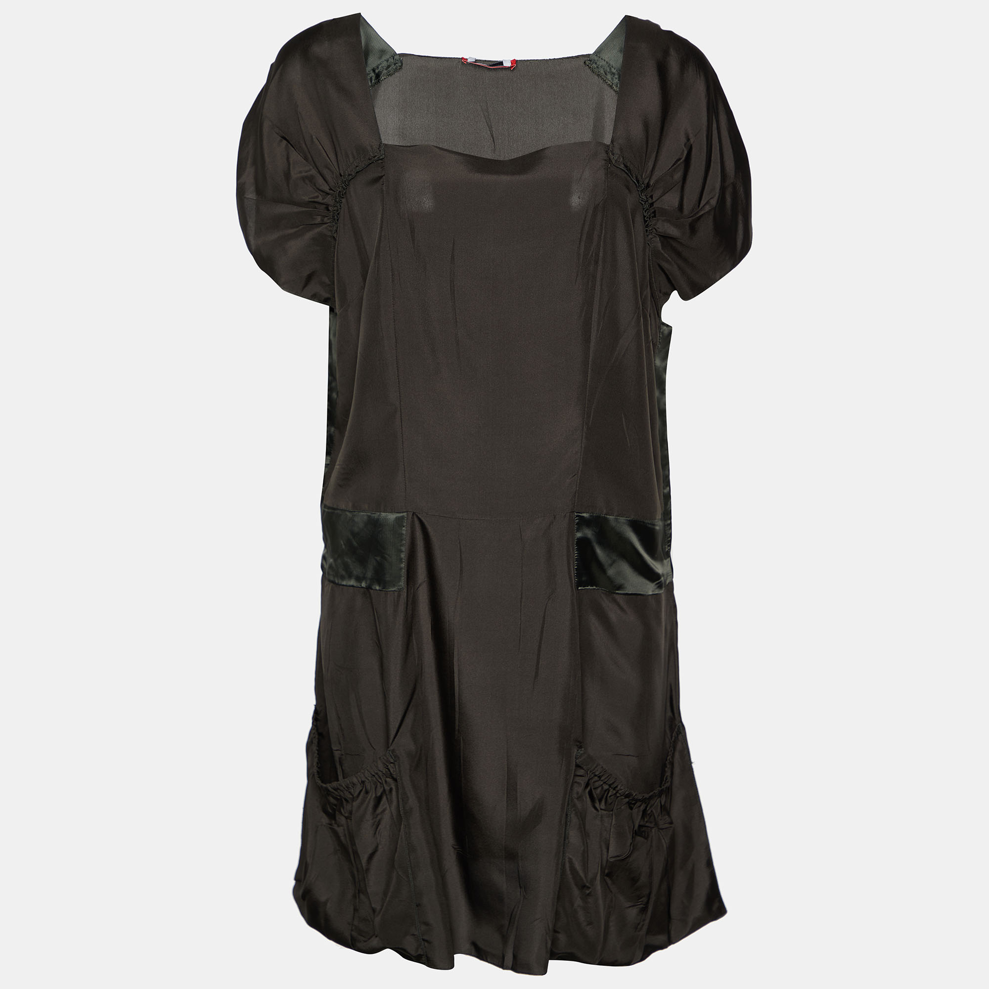 Pre-owned Prada Black Silk Contrast Detail Oversized Shift Dress M