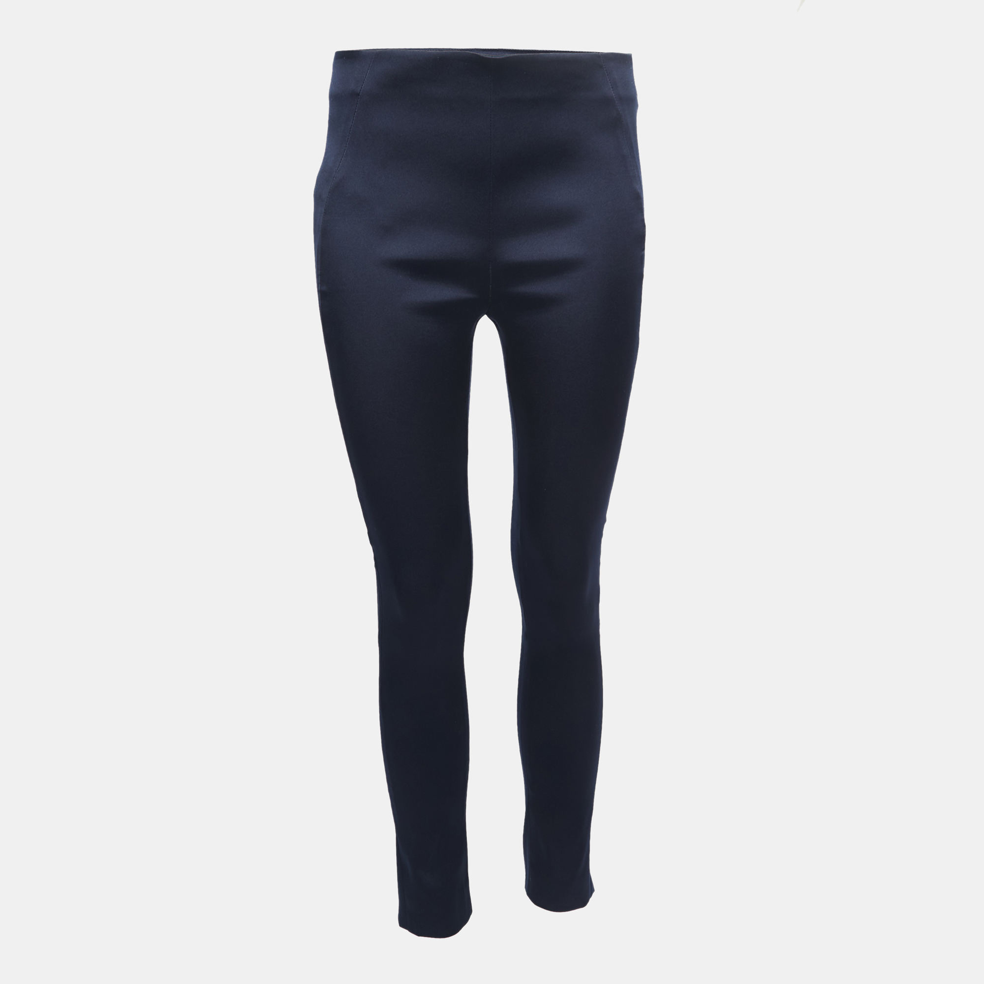 Pre-owned Prada Navy Blue Stretch Satin Tapered Pants M