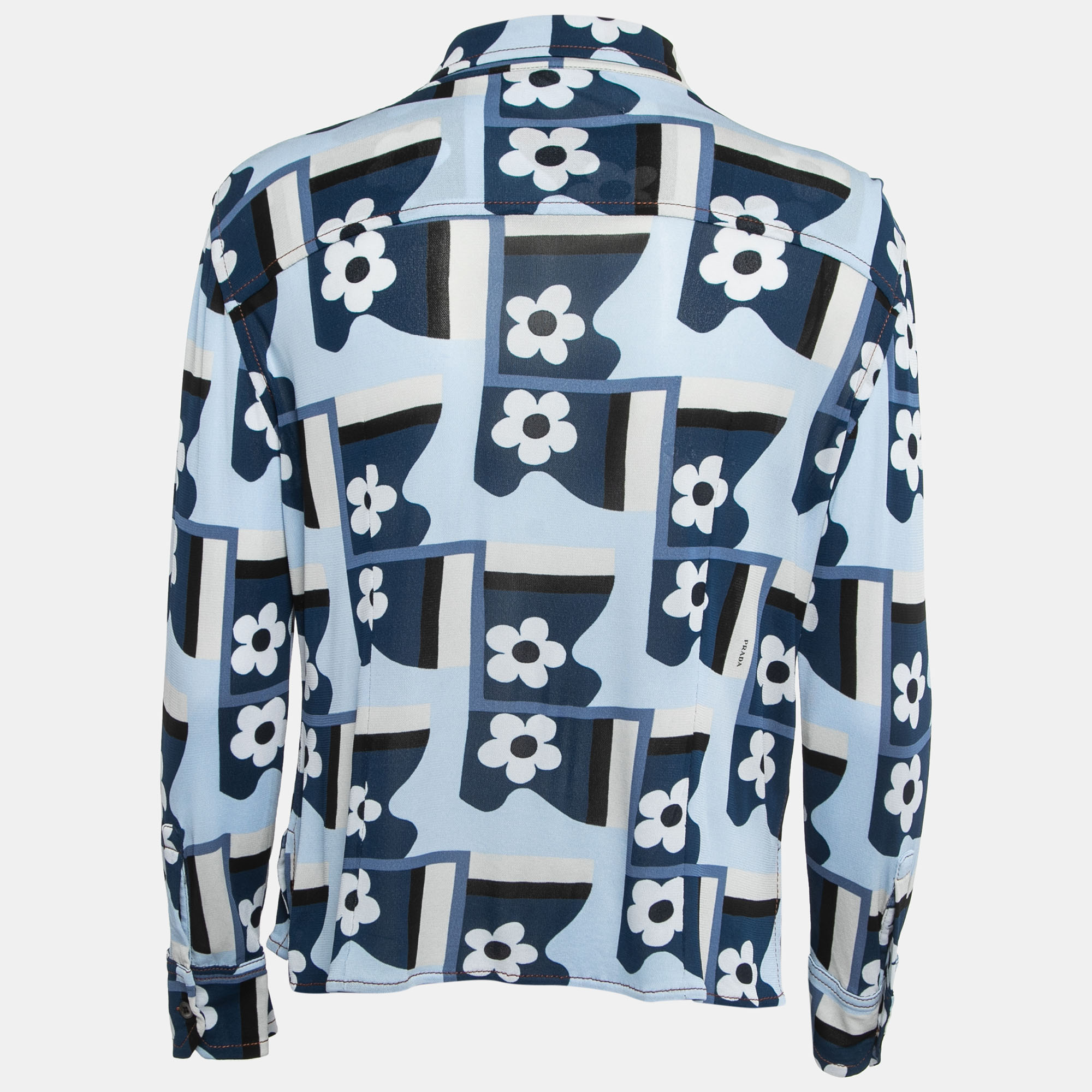 

Prada Blue Flower Print Jersey Long Sleeve Button Front Shirt