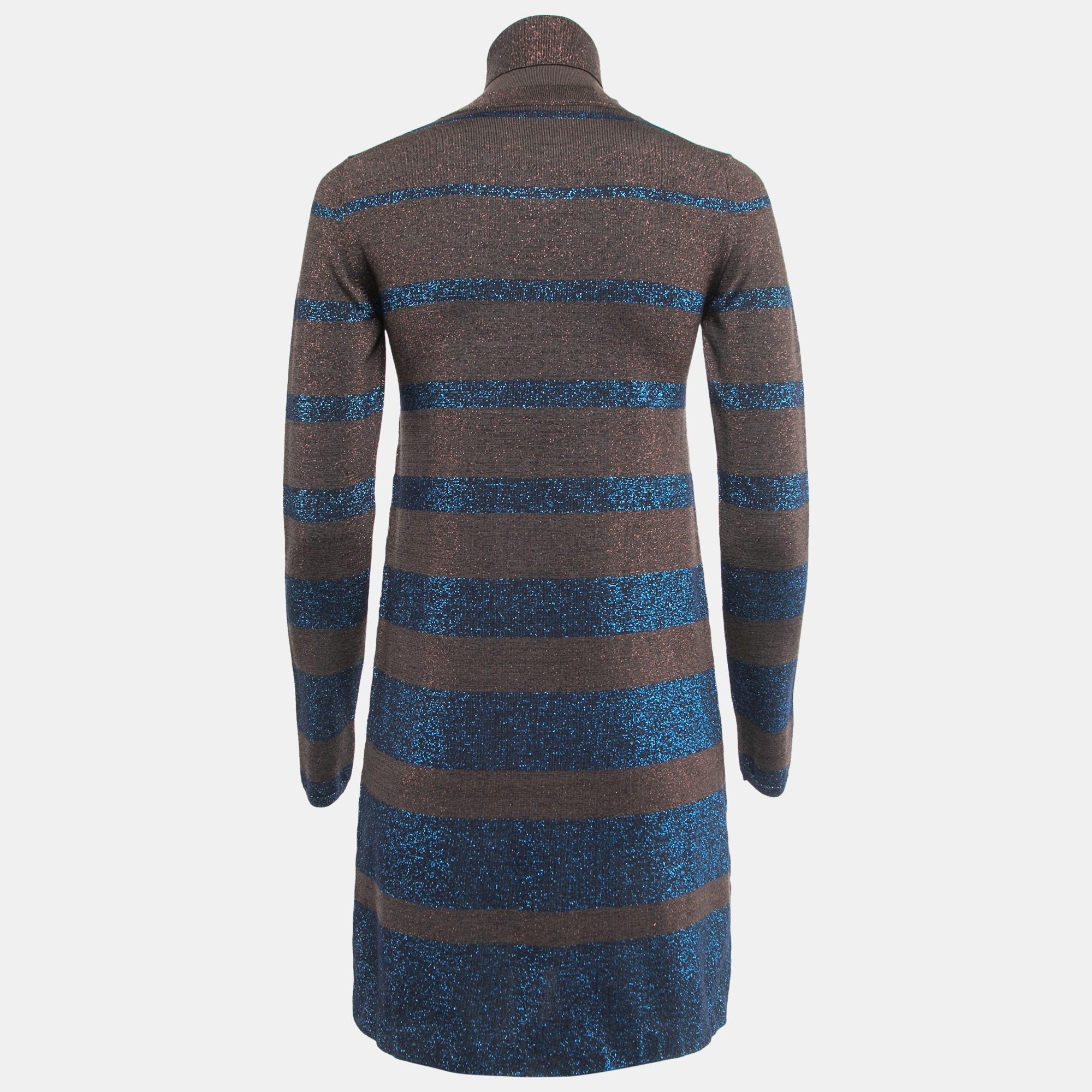 

Prada Brown/Blue Lurex Knit Turtleneck Short Dress