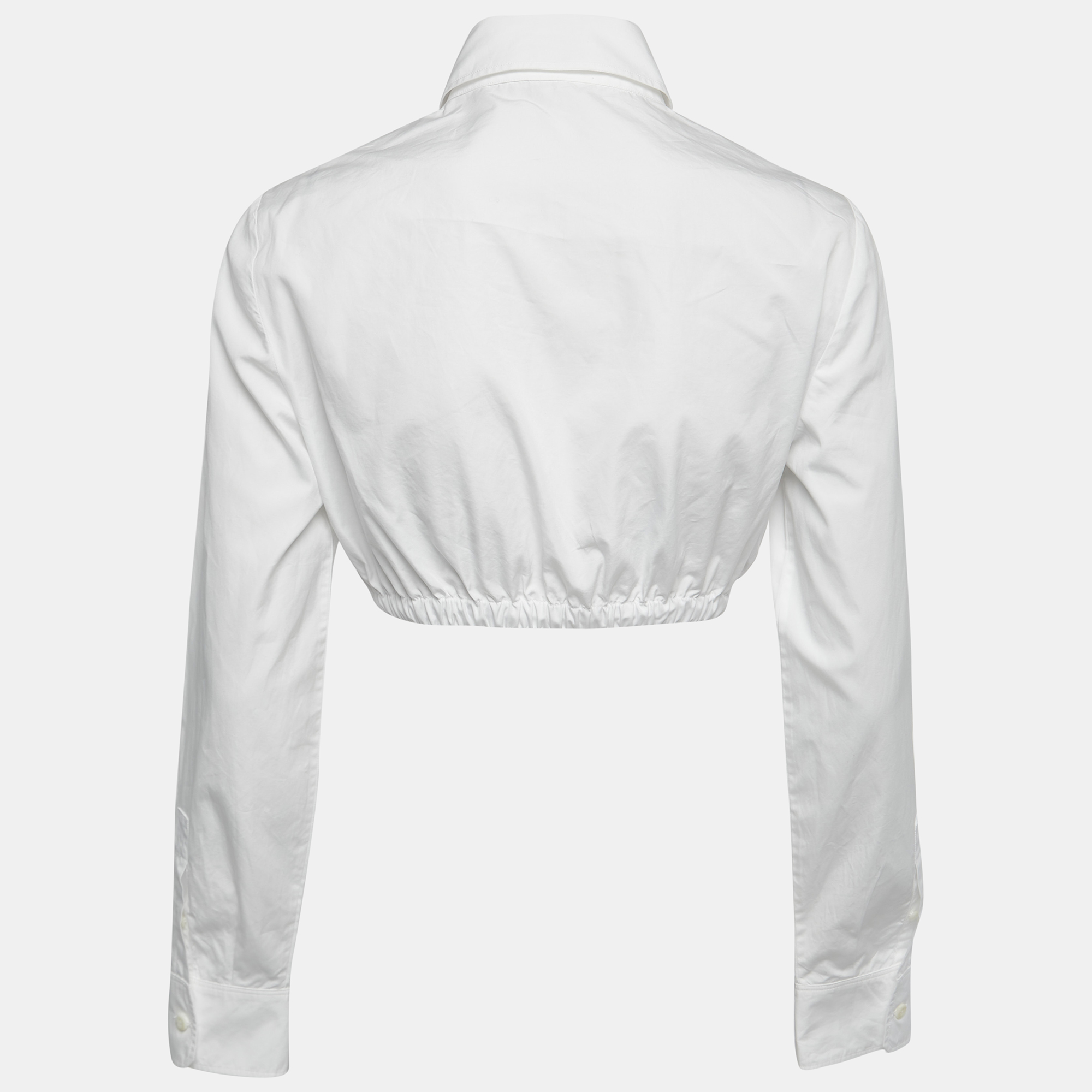 

Prada White Cotton Logo Embroidered Cropped Shirt