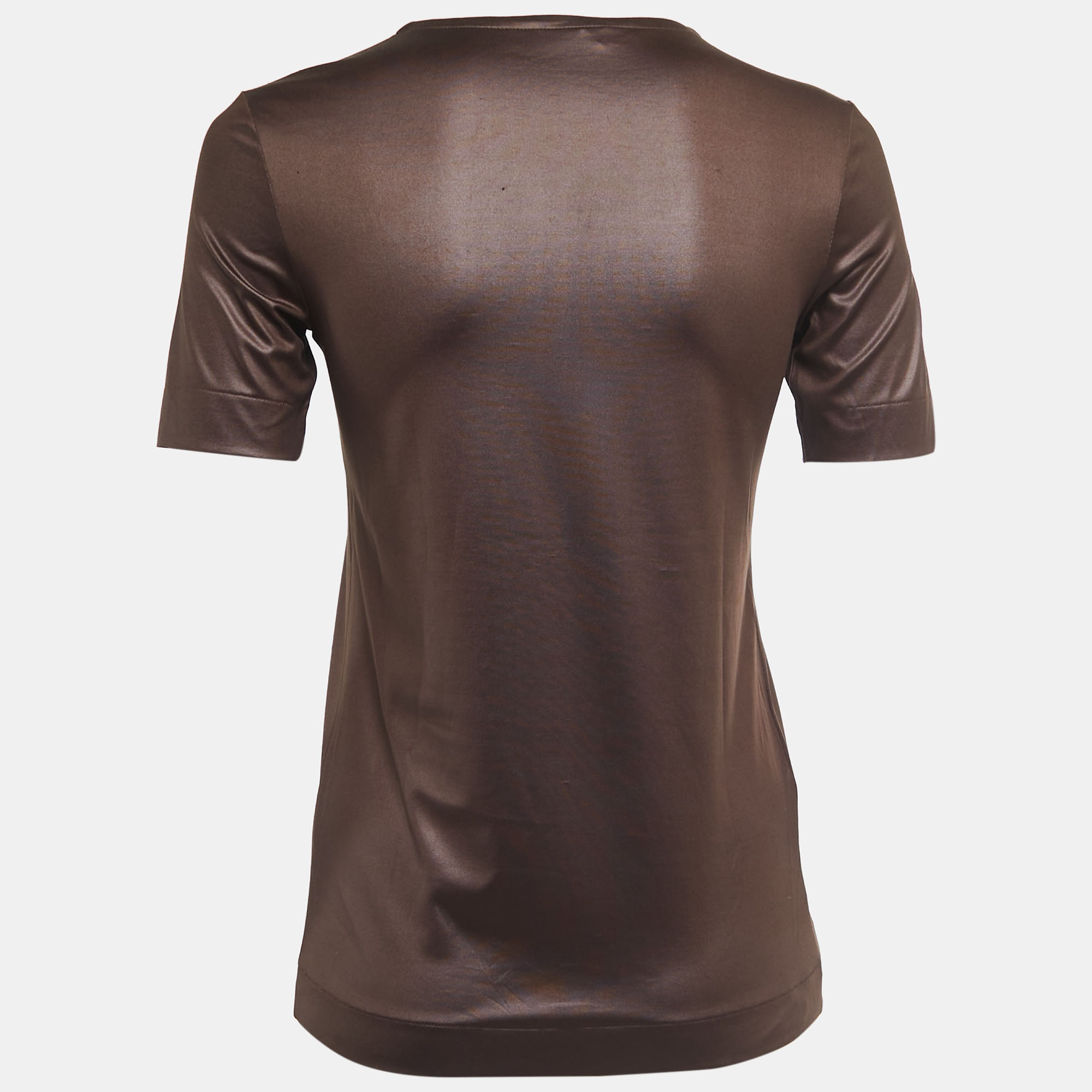 

Prada Brown Jersey Zip Front Short Sleeve Top