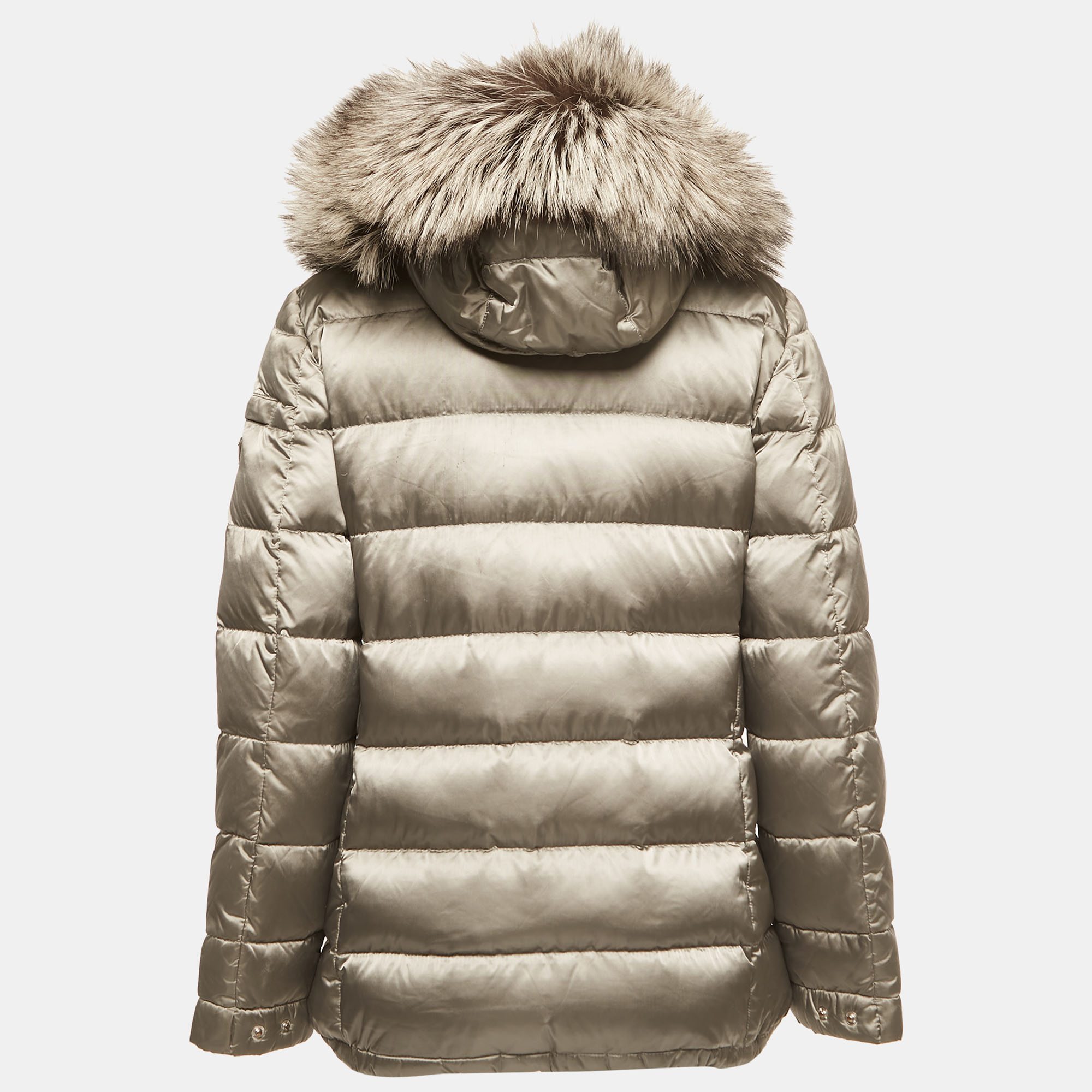 

Prada Grey Nylon Fur Trimmed Hood Quilted Down Jacket