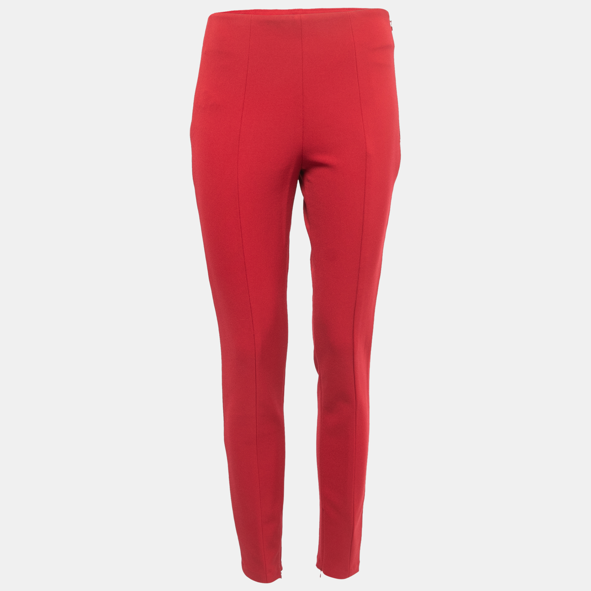 Pre-owned Prada Red Stretch Knit Tapered Leg Trousers M