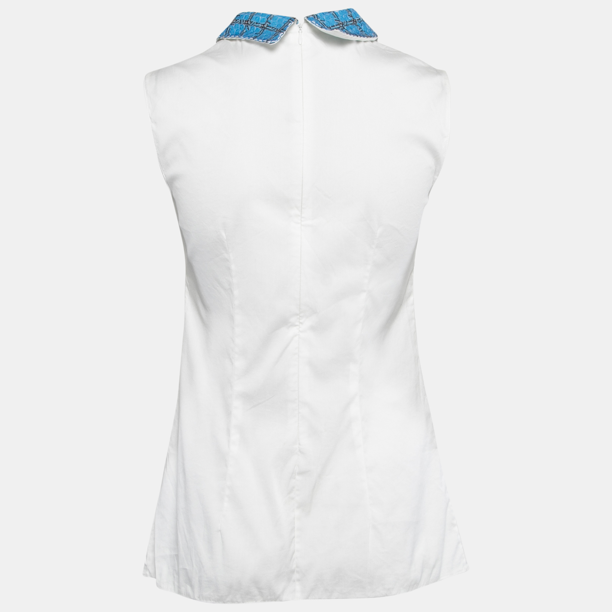 

Prada White Cotton Sequined Collar Sleeveless Top
