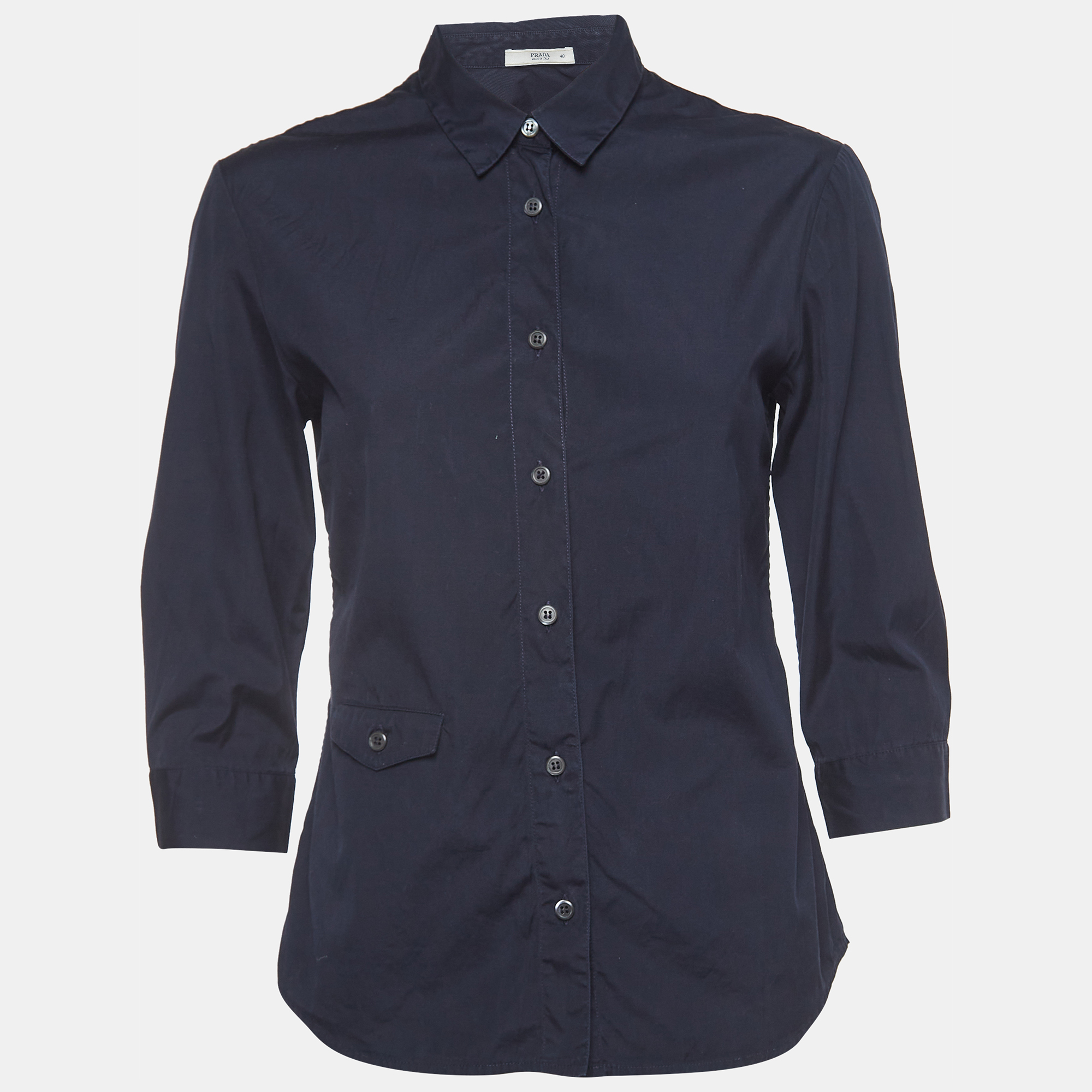 Pre-owned Prada Navy Blue Cotton Button Front Shirt S