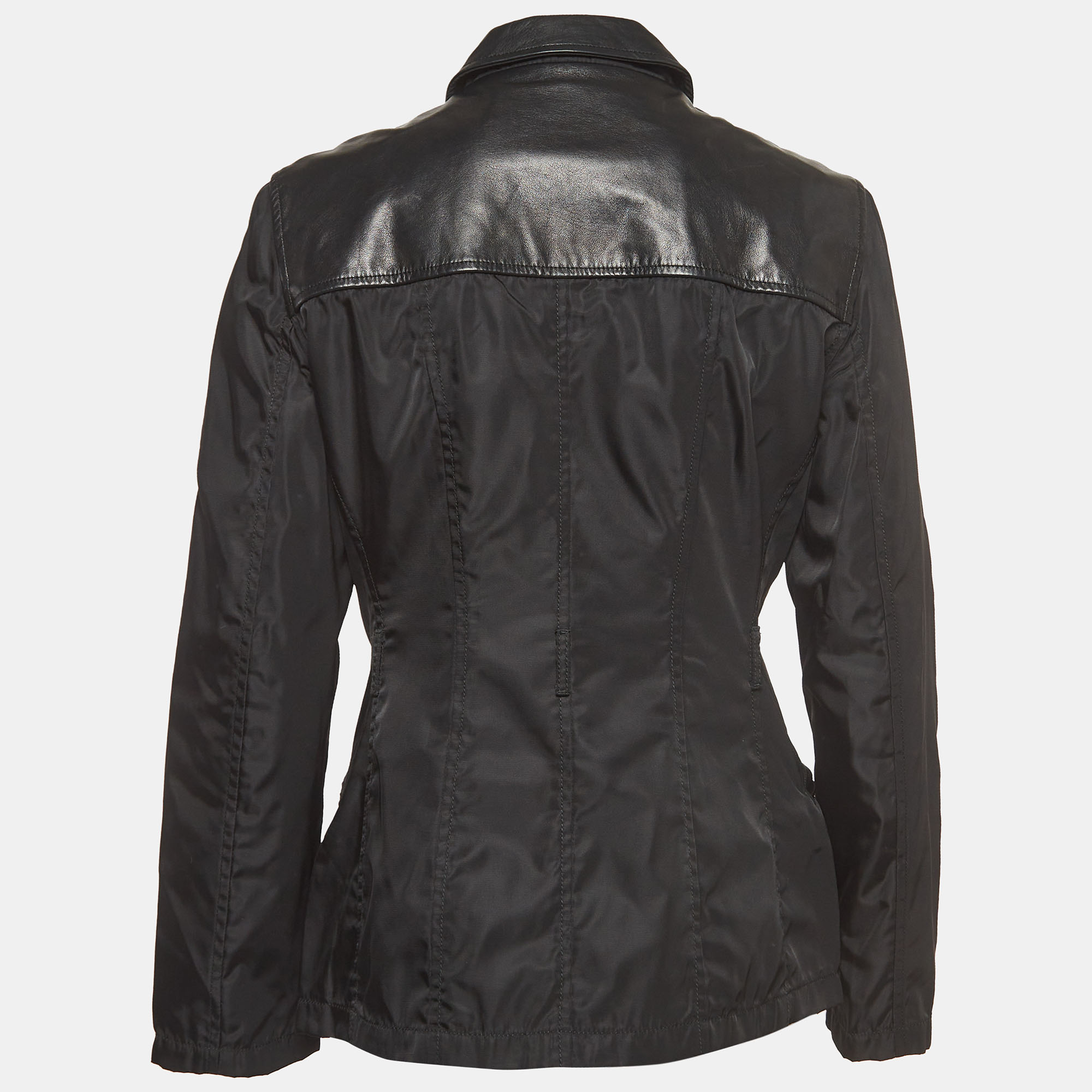 

Prada Vintage Black Nylon & Leather Zip Front Jacket