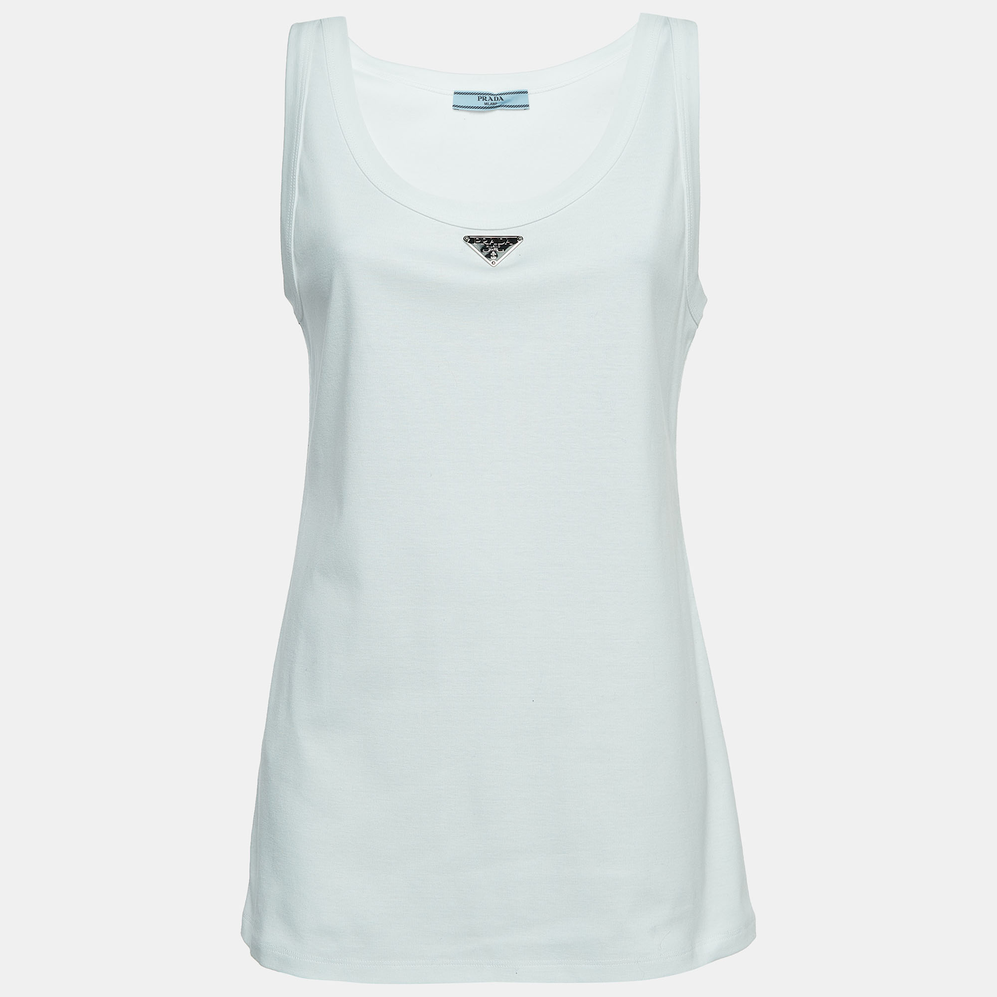 【PRADA】top with logo chest plaque applique【ランク:A】 Prada Silk Tank Top With Logo | Saks Fifth Avenue