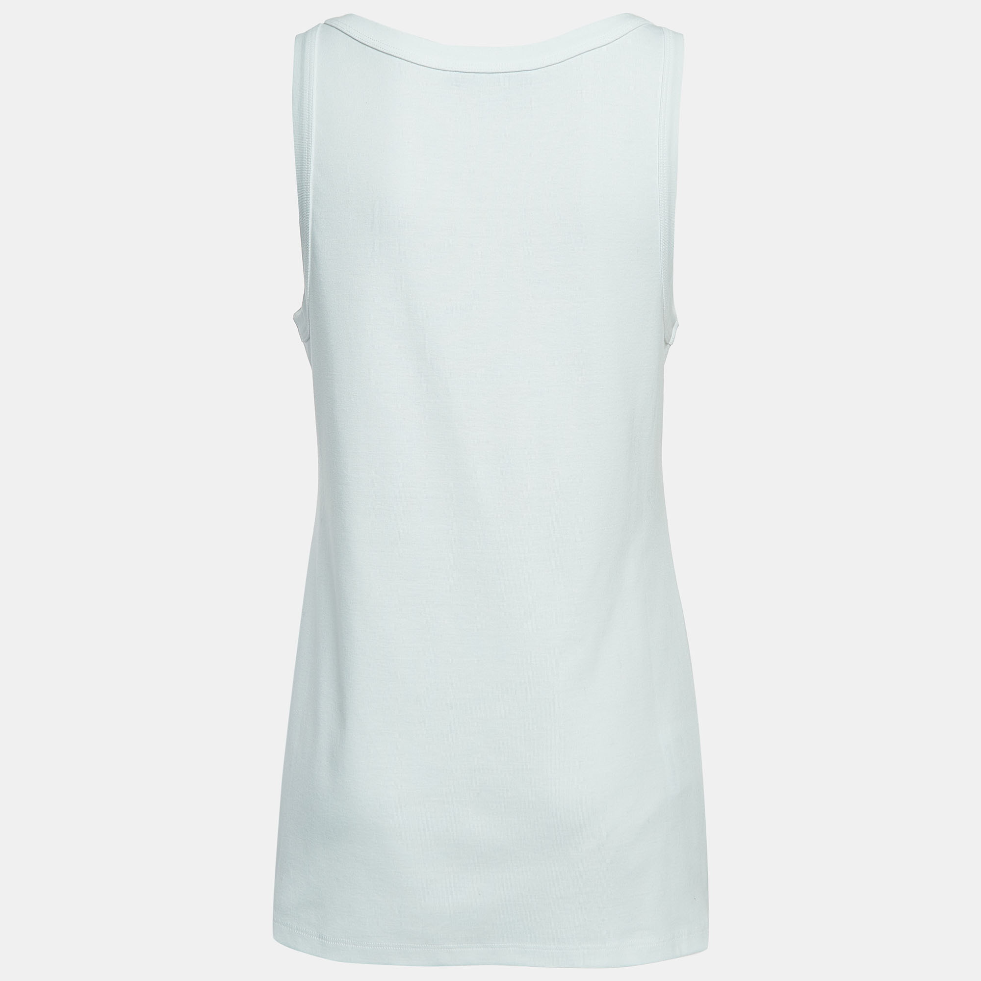 

Prada White Cotton Knit Logo Applique Tank Top
