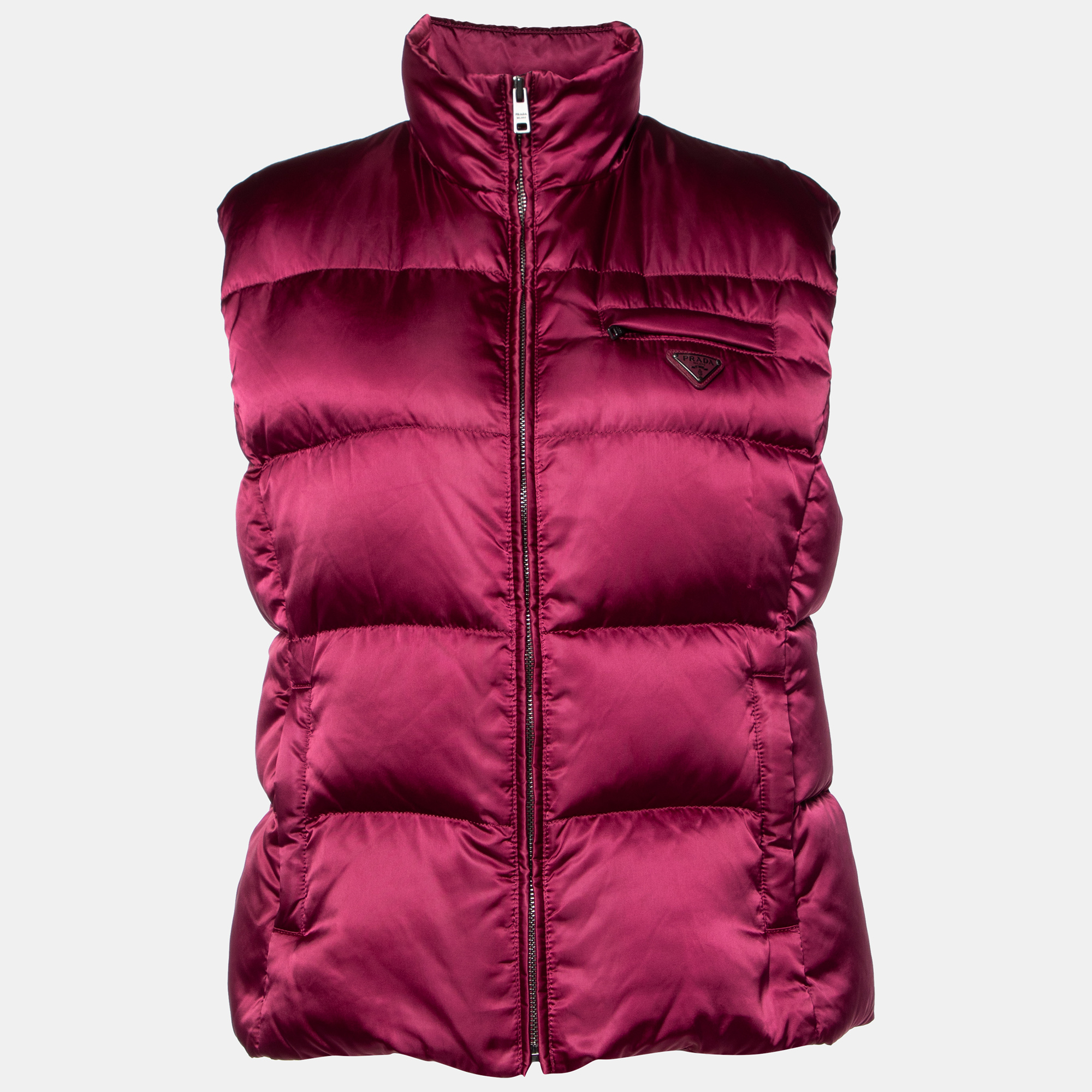 Pre Owned Prada Burgundy Down Puffer Zip Up Vest L