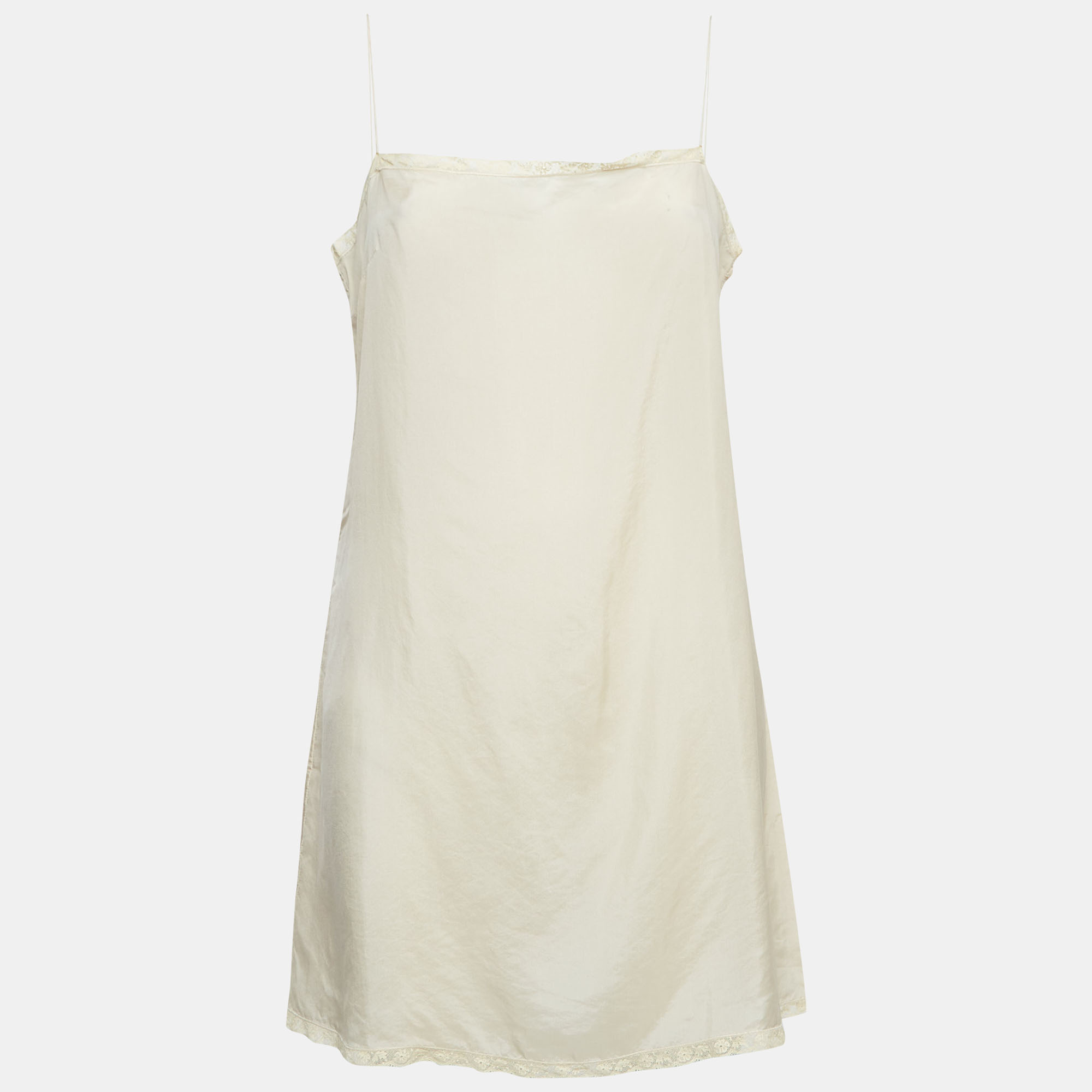 

Prada Beige Lace Trim Satin Shoulder Strap Mini Slip Dress