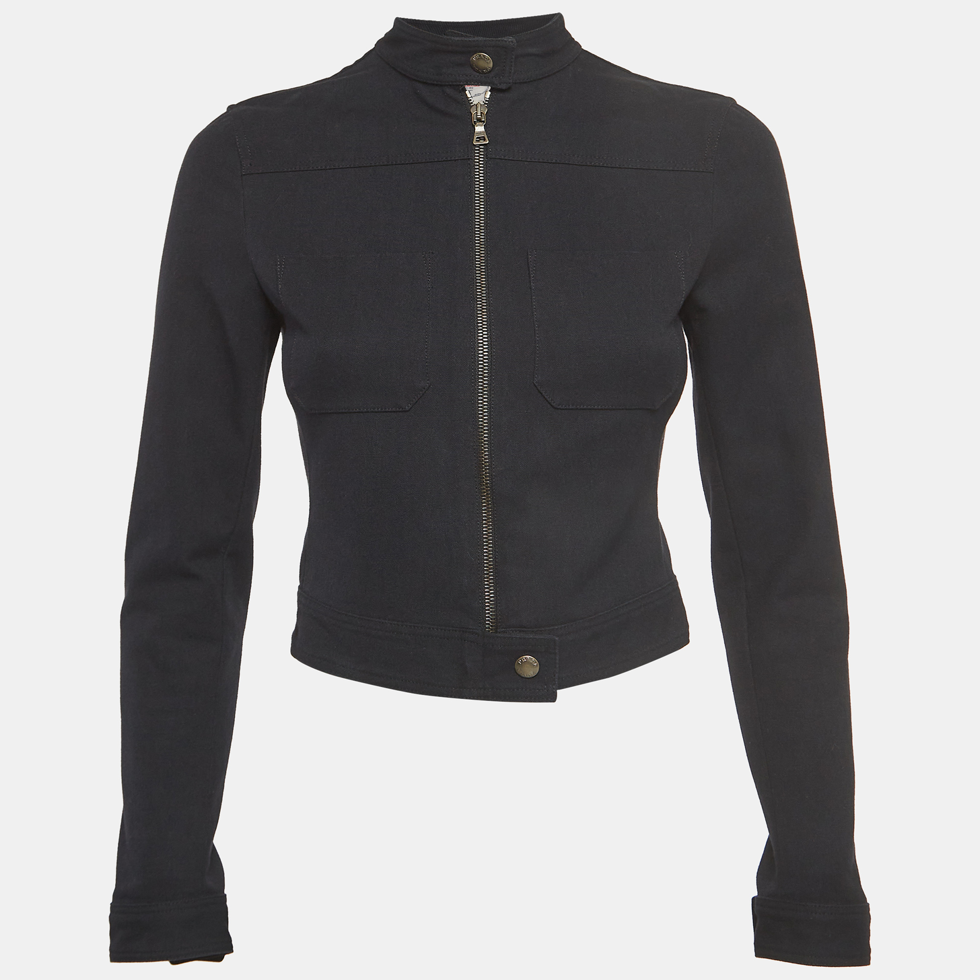 

Prada Black Cotton Blend Zipper Front Cropped Jacket