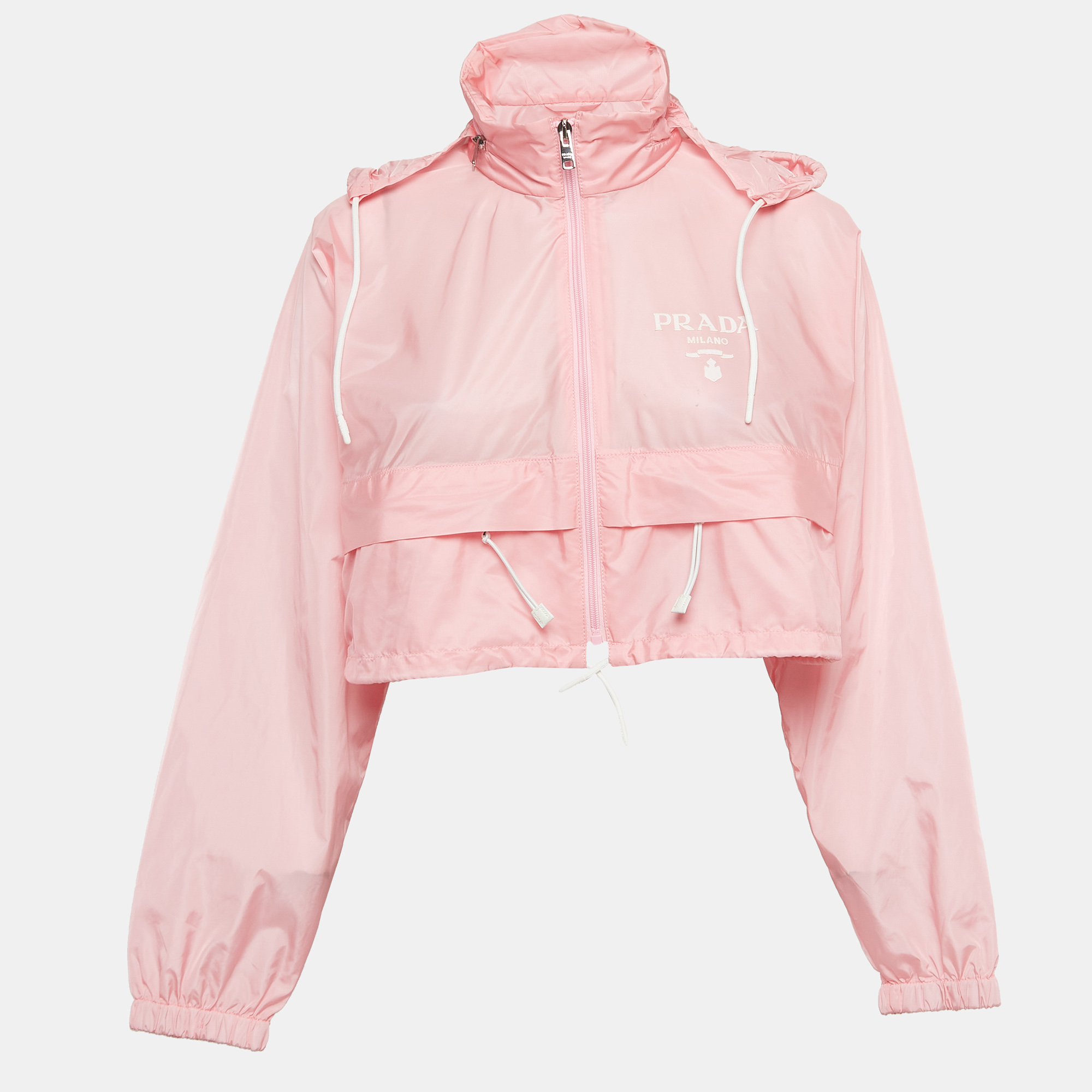 Pre-owned Prada Pink Re-nylon Cropped Zip-up Jacket S