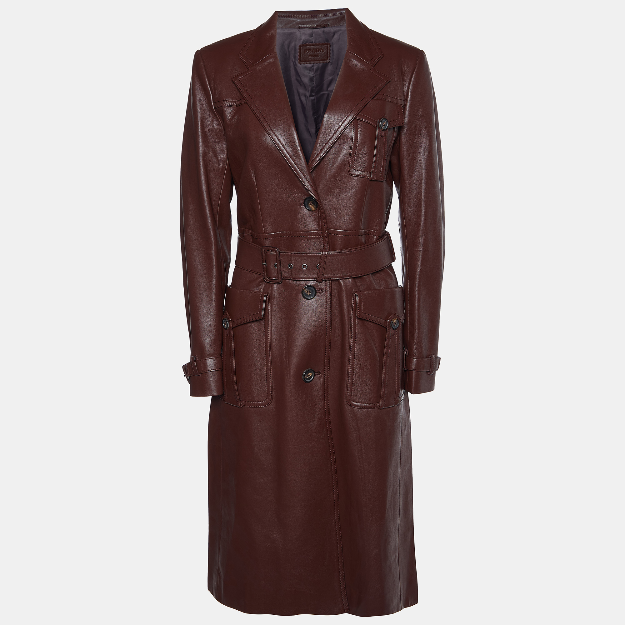 

Prada Brown Leather Belted Trench Coat M