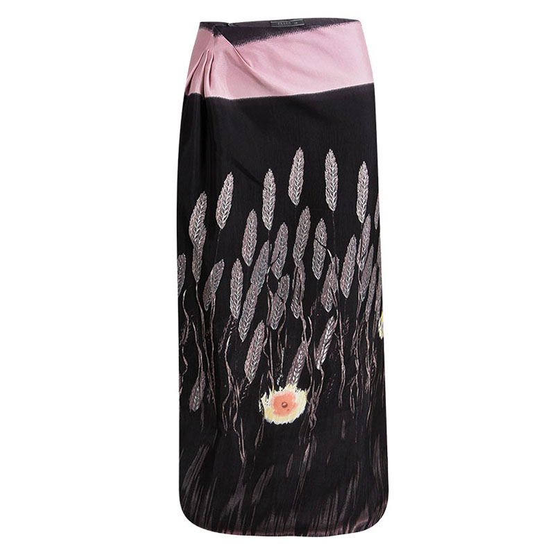 Pre Owned Prada Black Wheat Print Midi Skirt S