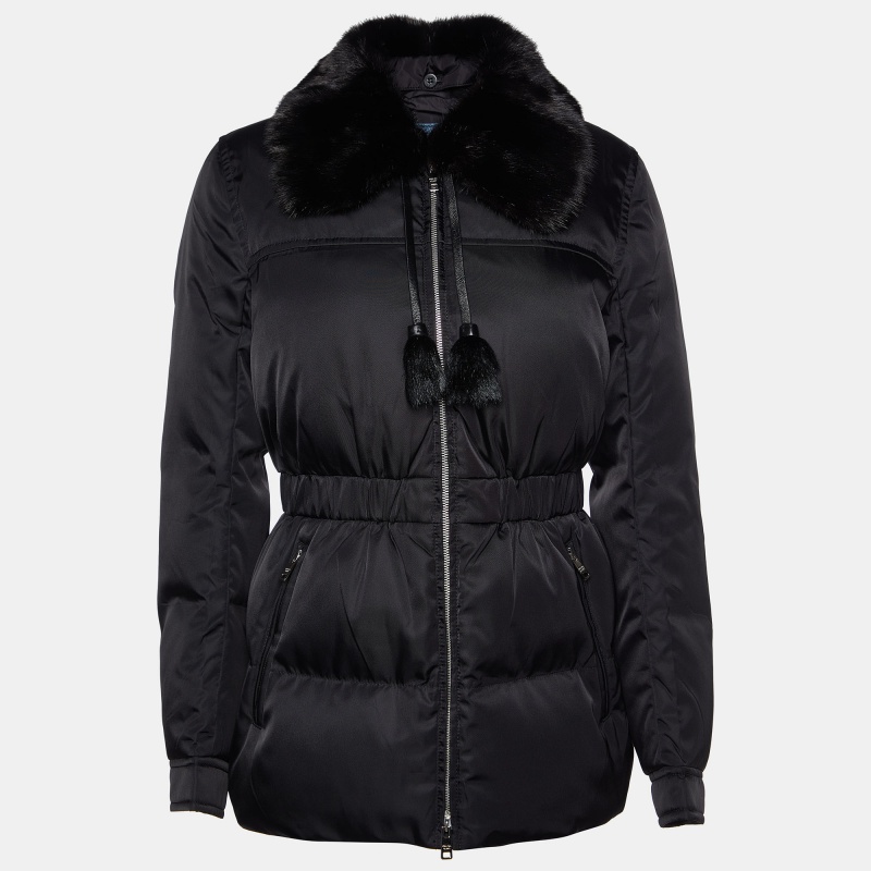 

Prada Black Detachable Mink Fur Collar Synthetic Puffer Jacket