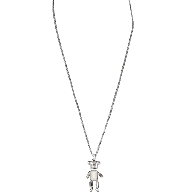 

Prada Silver Chain Crystal Embelished Roboot Pendant Necklace