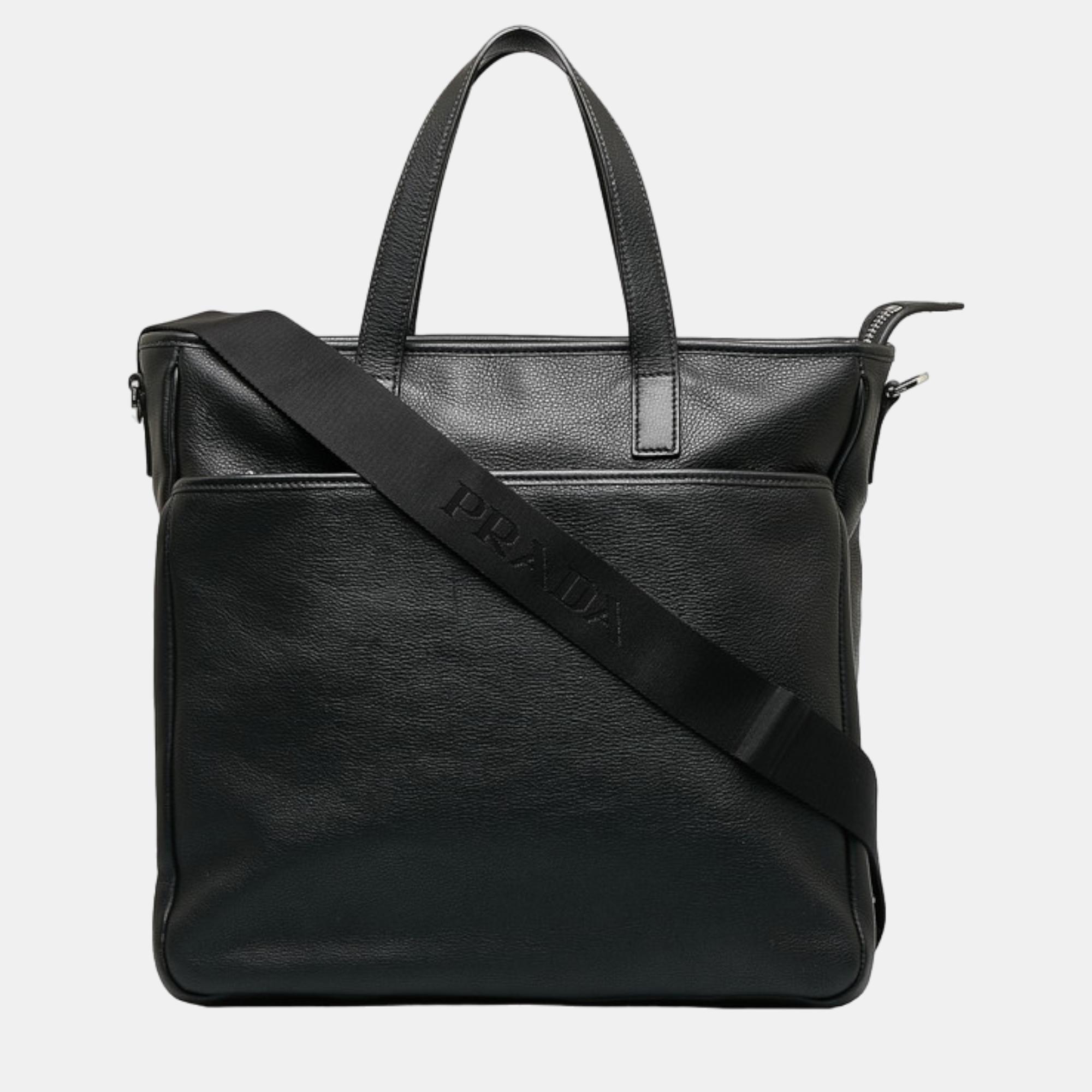 

Prada Black Leather Top Handle Bag