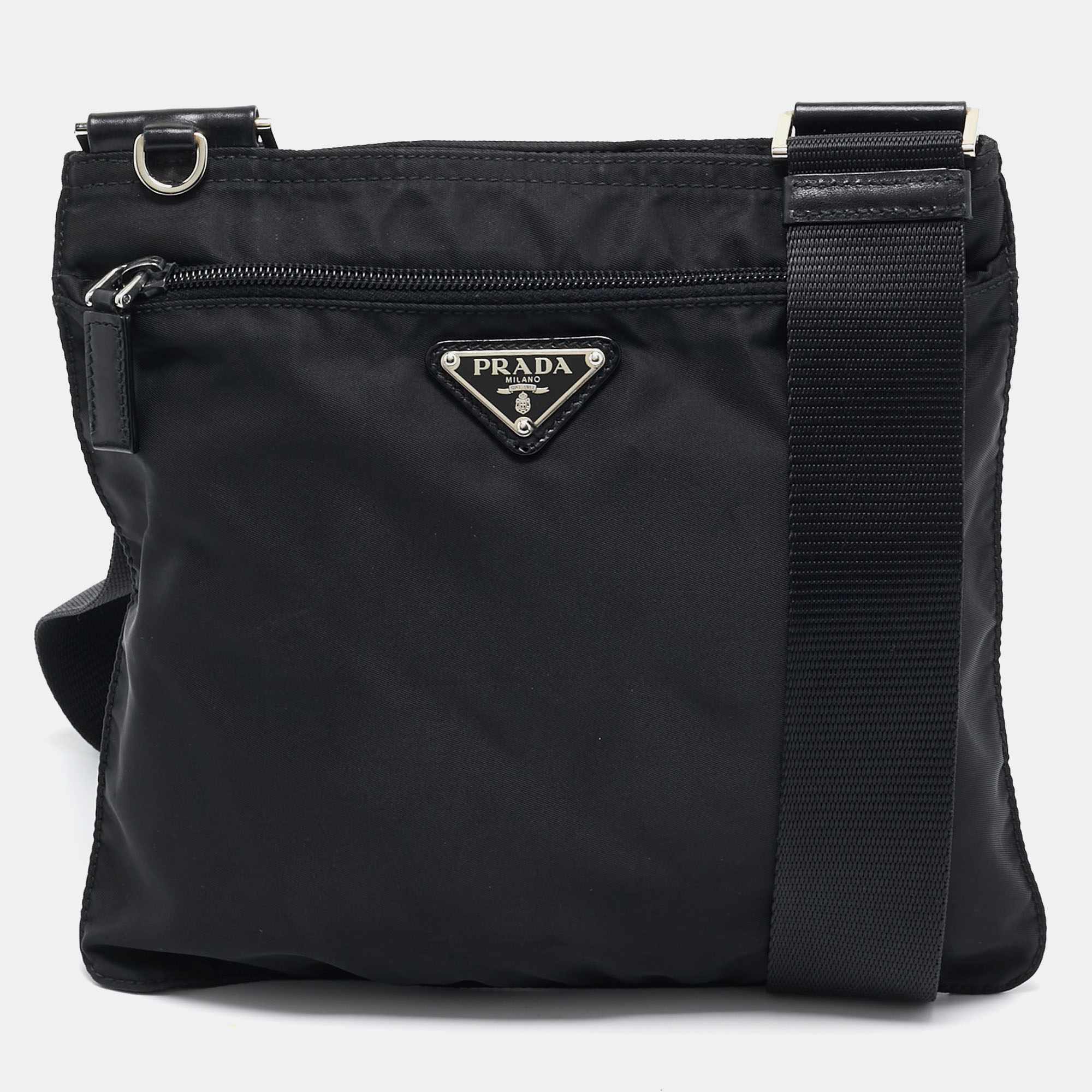 

Prada Black Nylon Zip Flat Crossbody Bag