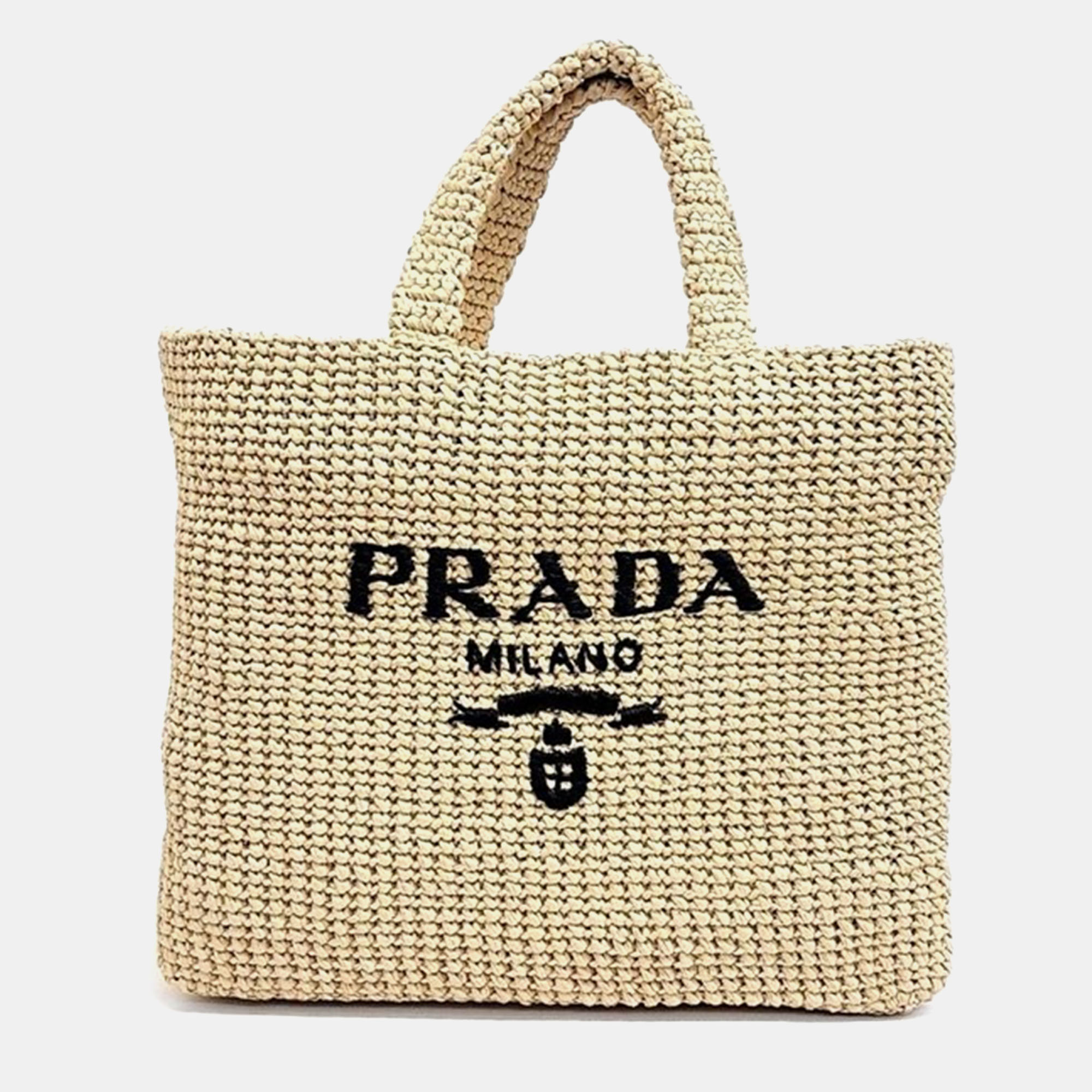 Pre-owned Prada Crochet Tote Bag In Beige