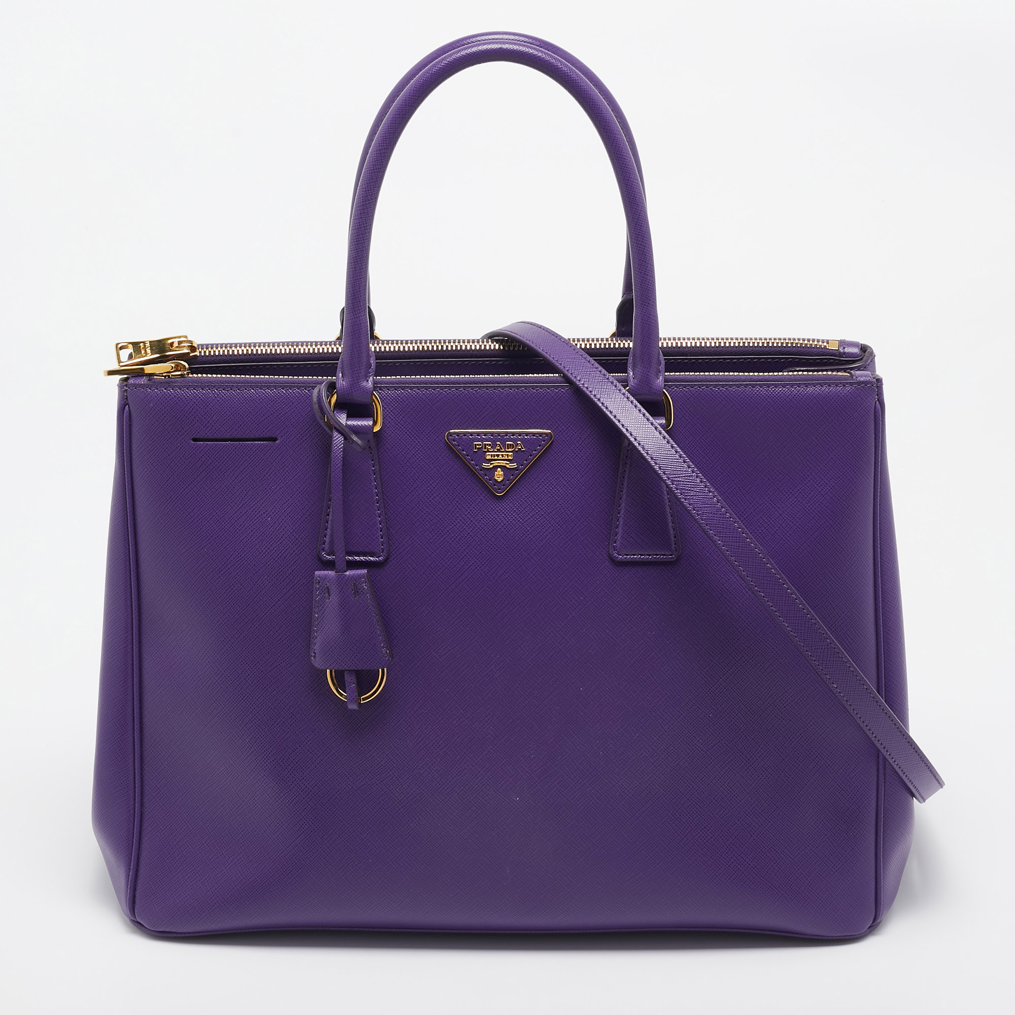 

Prada Purple Saffiano Lux Leather  Double Zip Tote
