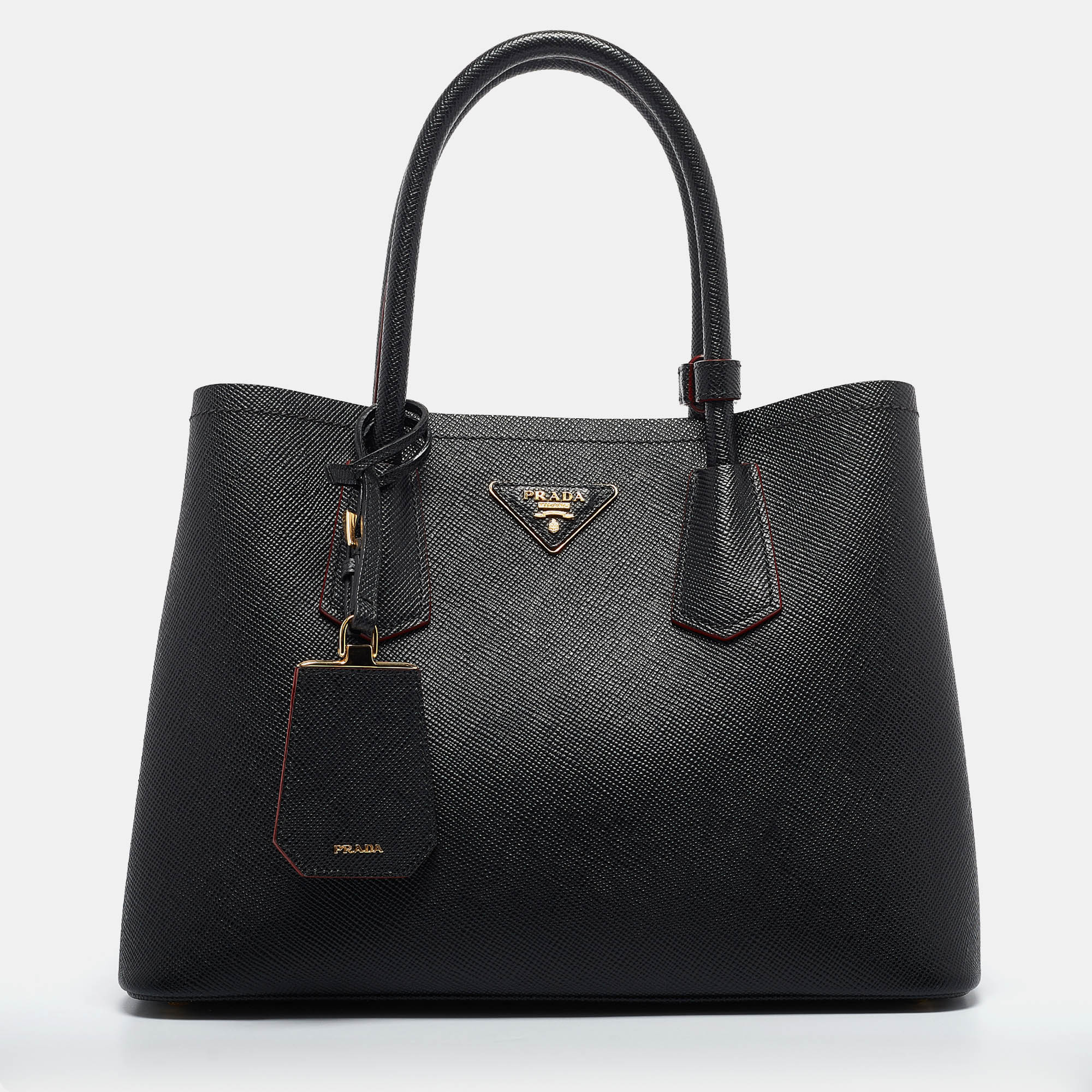 

Prada Black Saffiano Cuir Leather Small Double Handle Tote