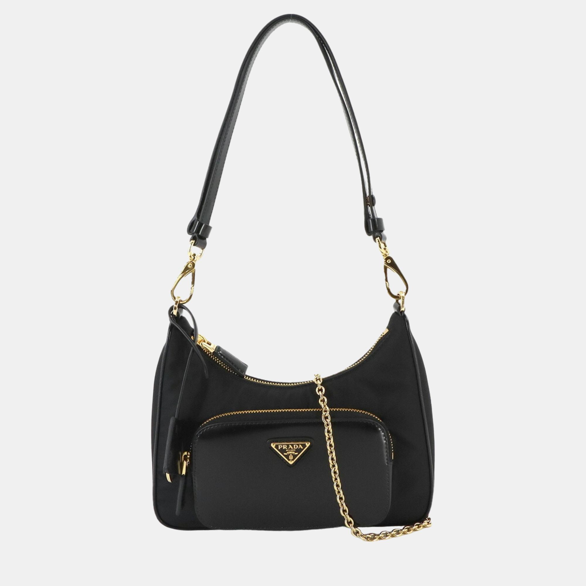 

Prada Black Re-nylon City Calf Hobo Bag