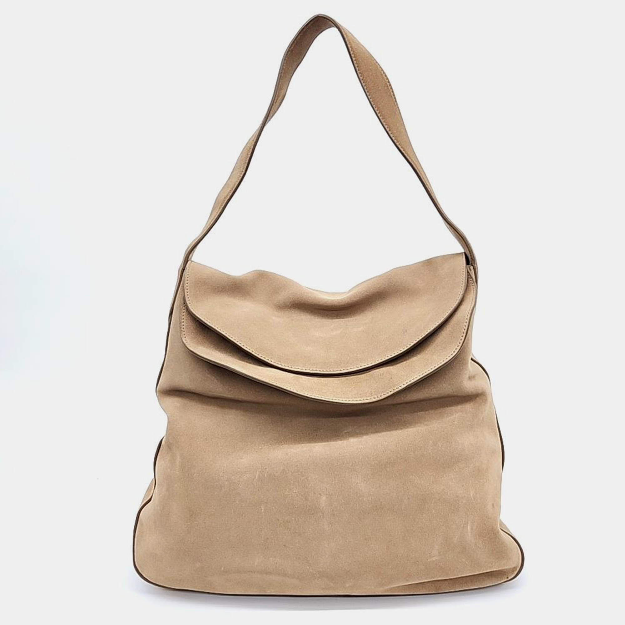 

Prada Beige Suede Double Flap Top Shoulder Bag, Brown