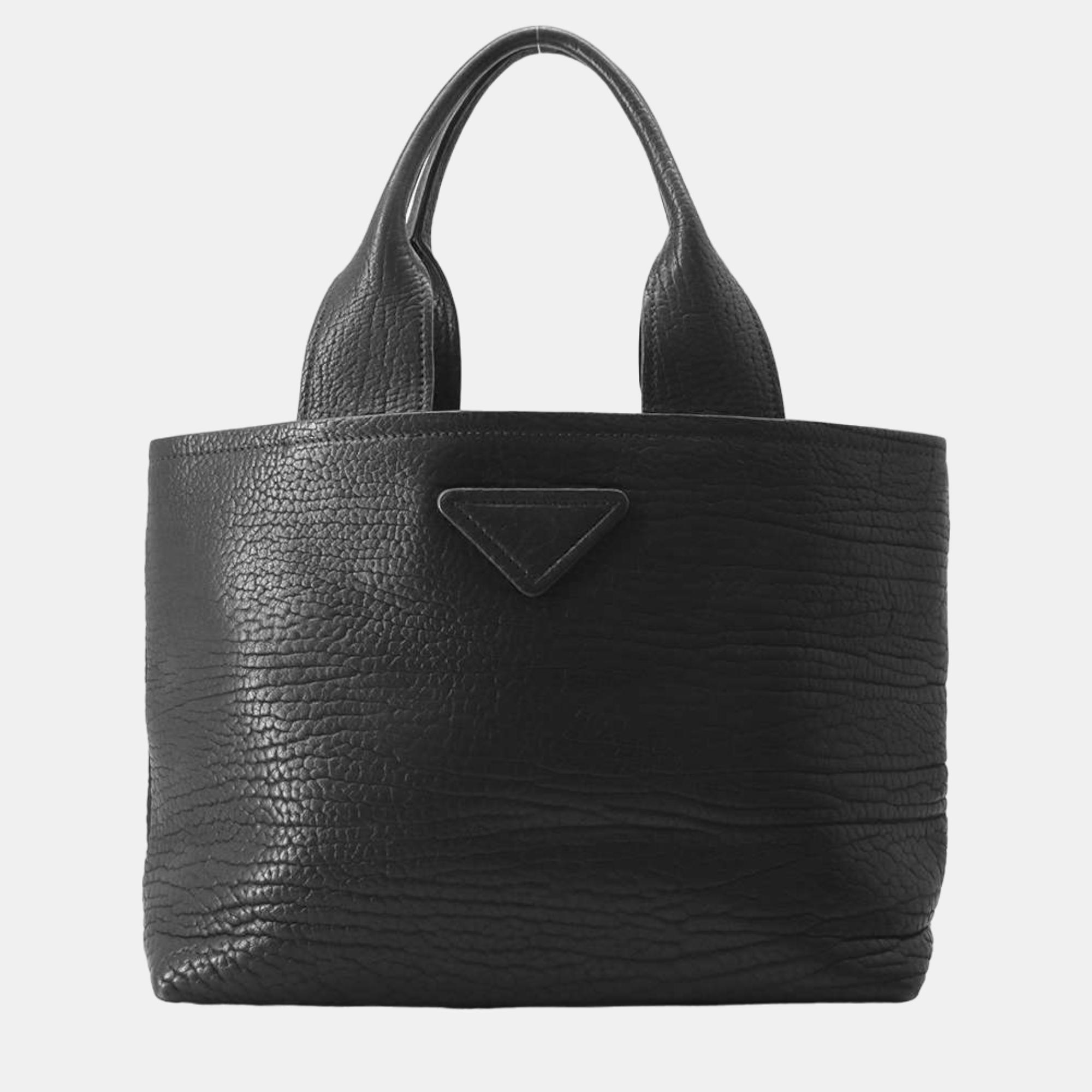 Pre-owned Prada Black Leather Tote Bag