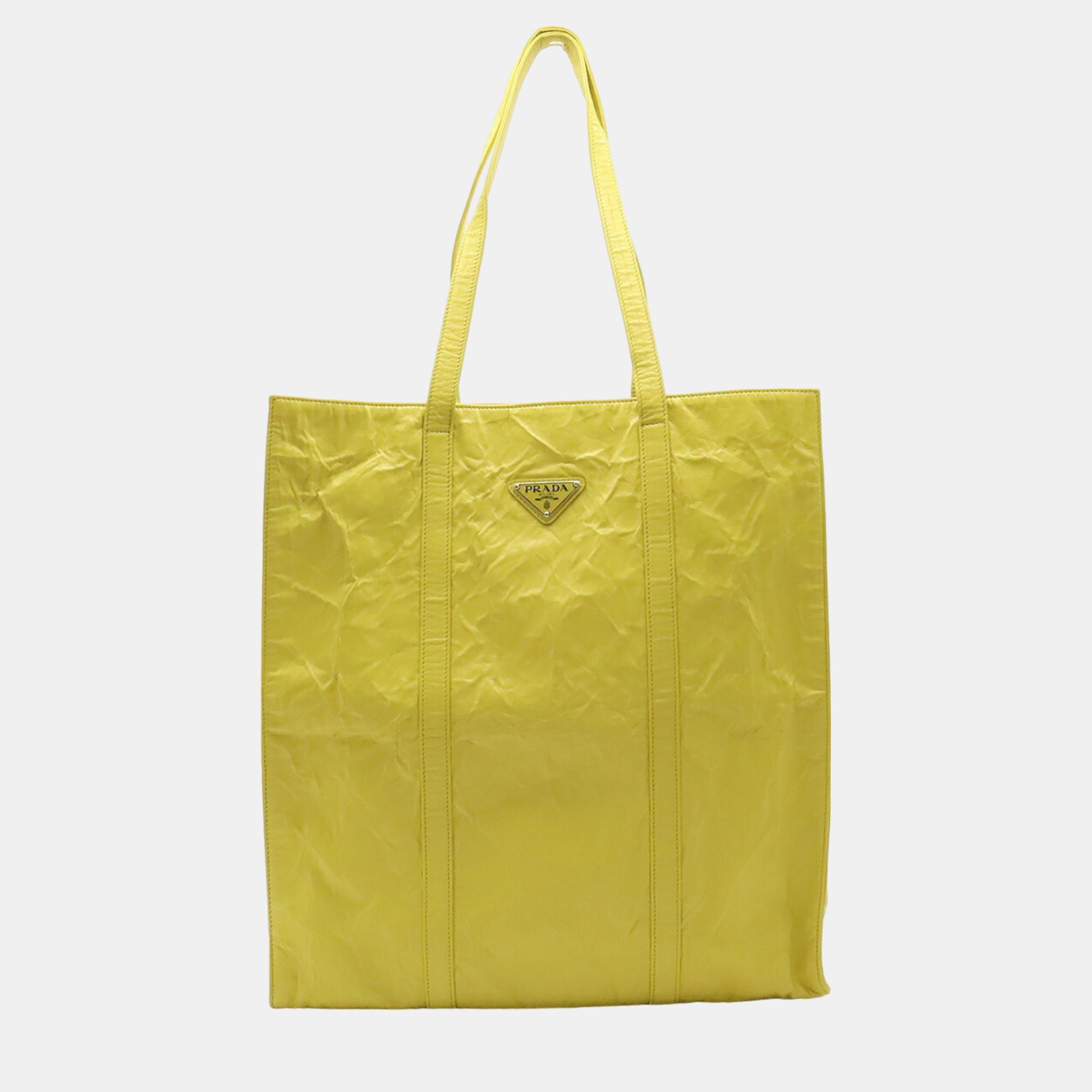 

Prada Yellow Nappa Leather Small Antique Tote Bag