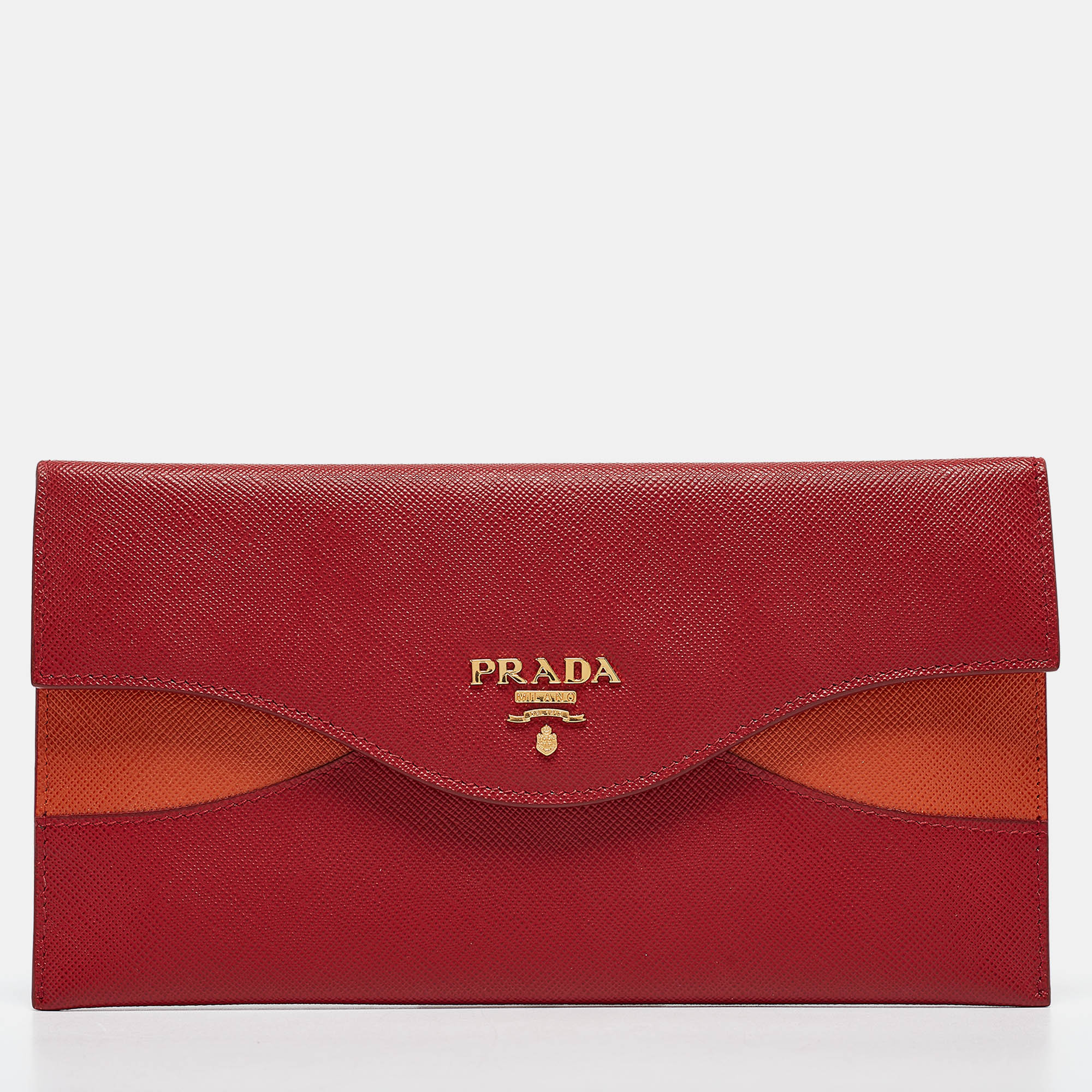 

Prada Red/Orange Saffiano Cross Leather Wave Continental Wallet